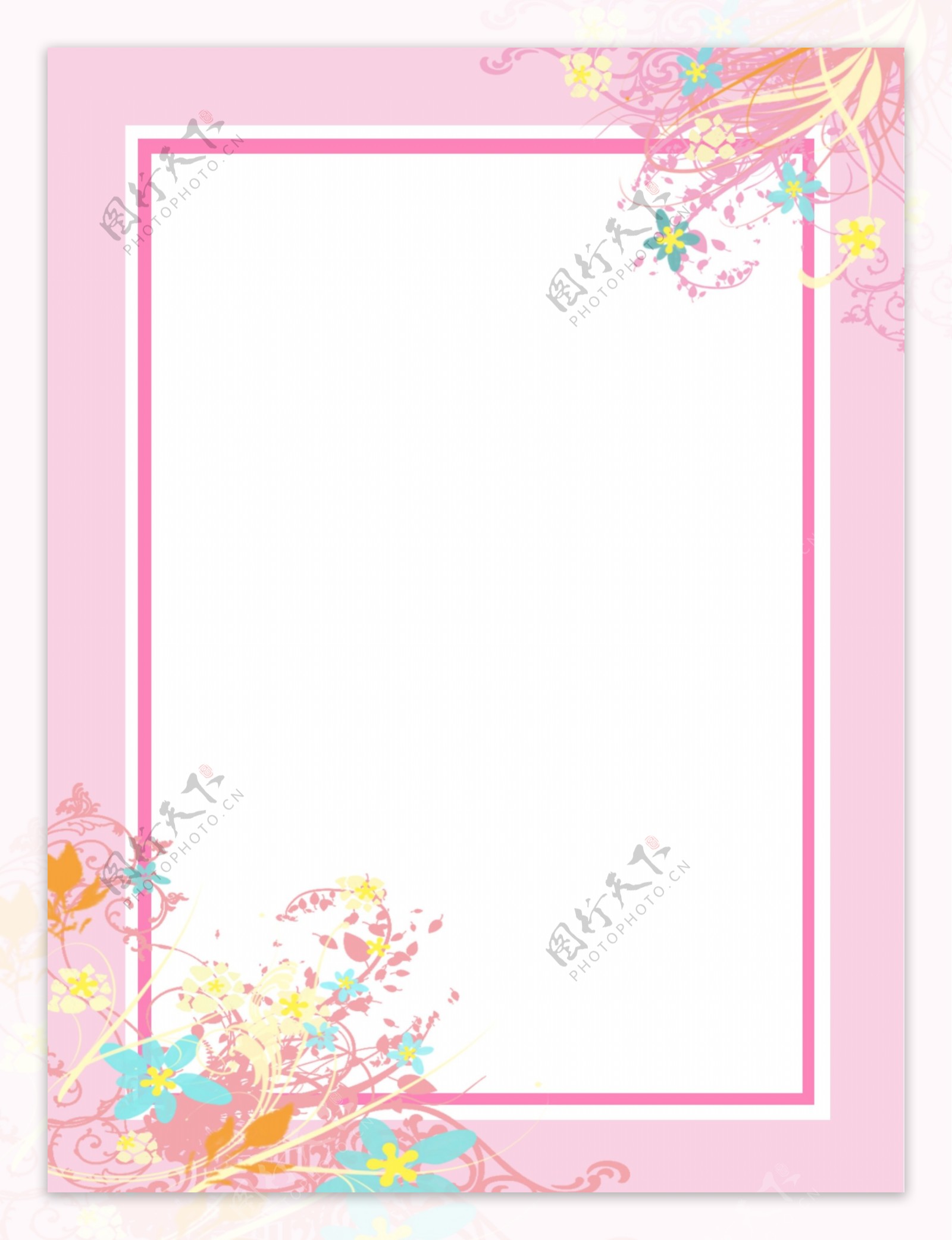 原创粉色花纹植物花卉商务边框简约背景