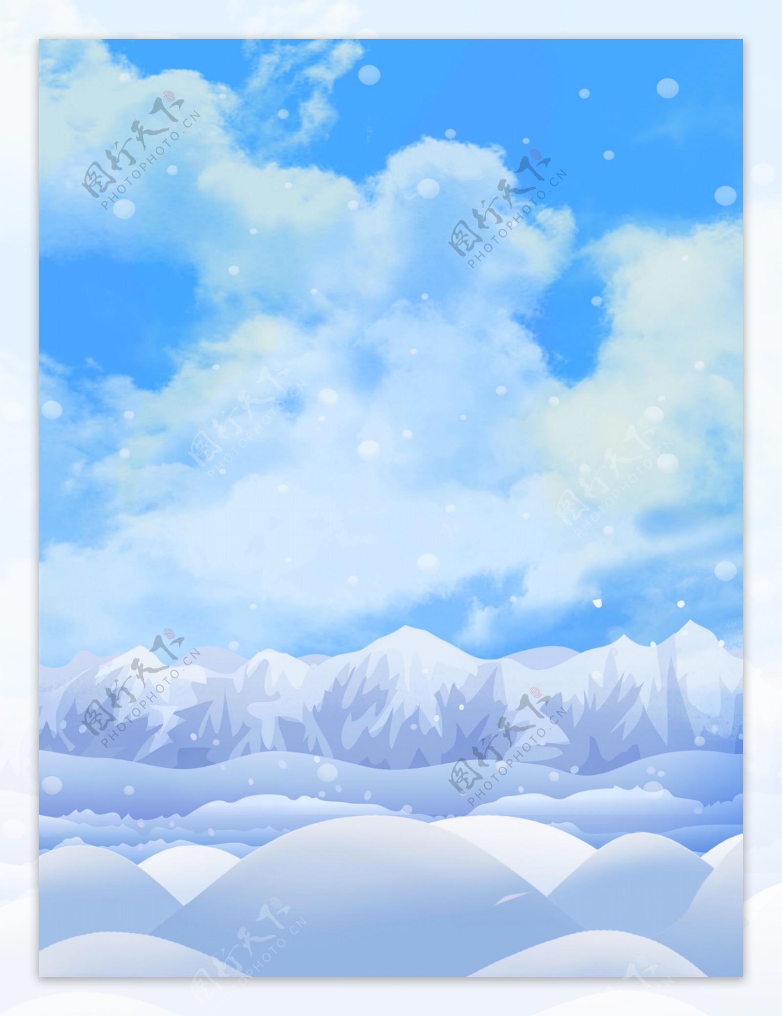 彩绘冬季下雪雪山背景设计
