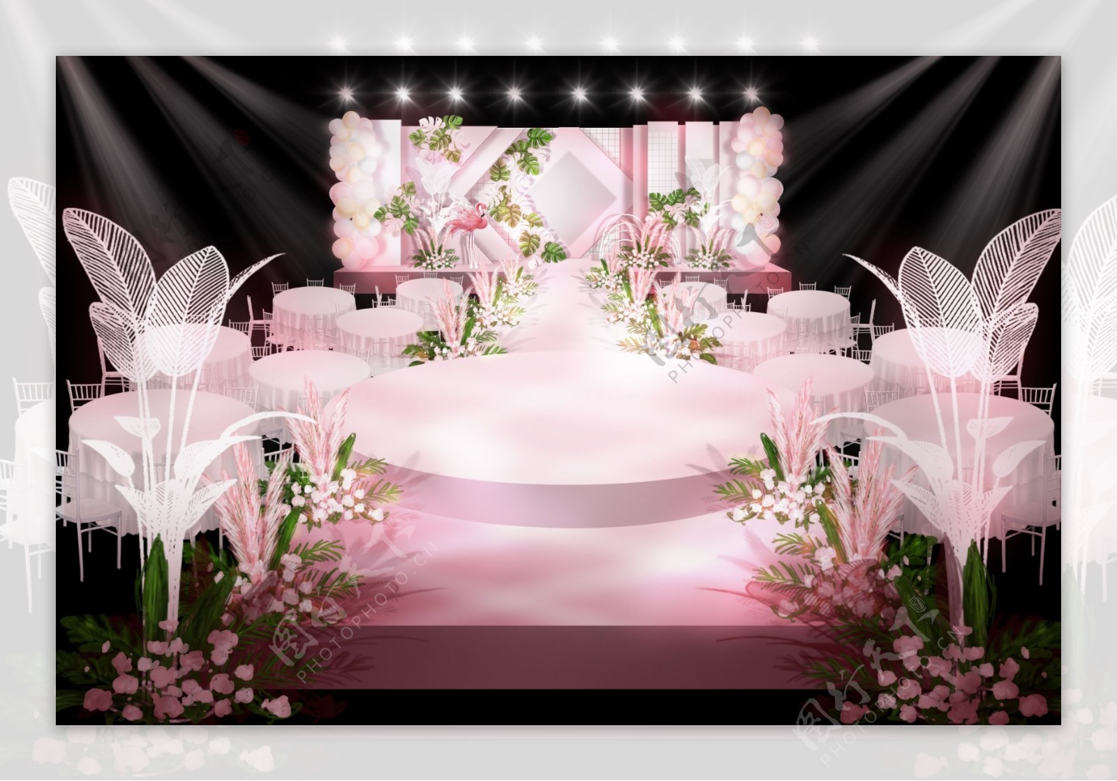 网红粉色火烈鸟婚礼背景图片