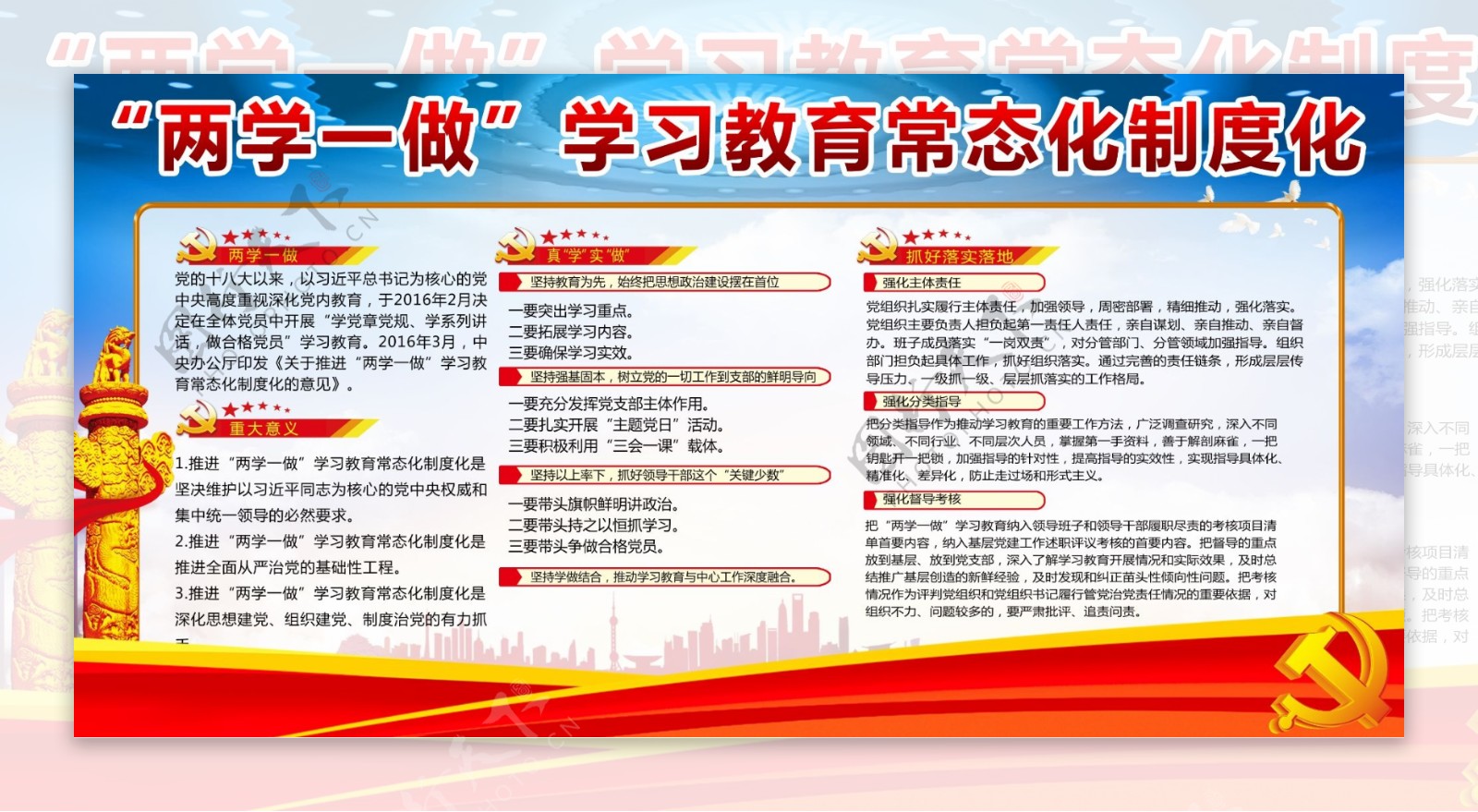 两学一做学习教育常态化制度化党建文化展板