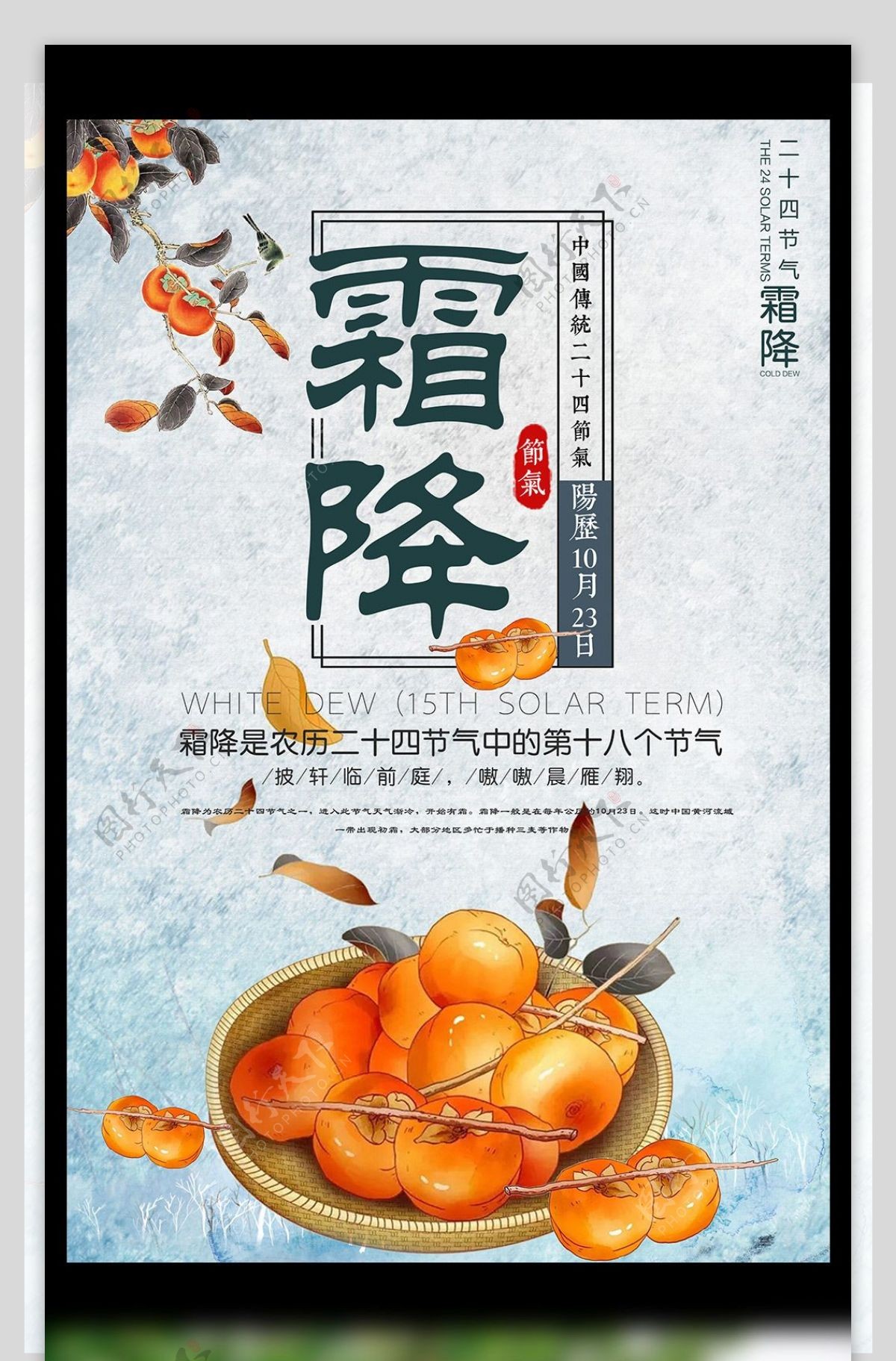 2017年白色简约中国传统节日二十四节气霜降节气海报