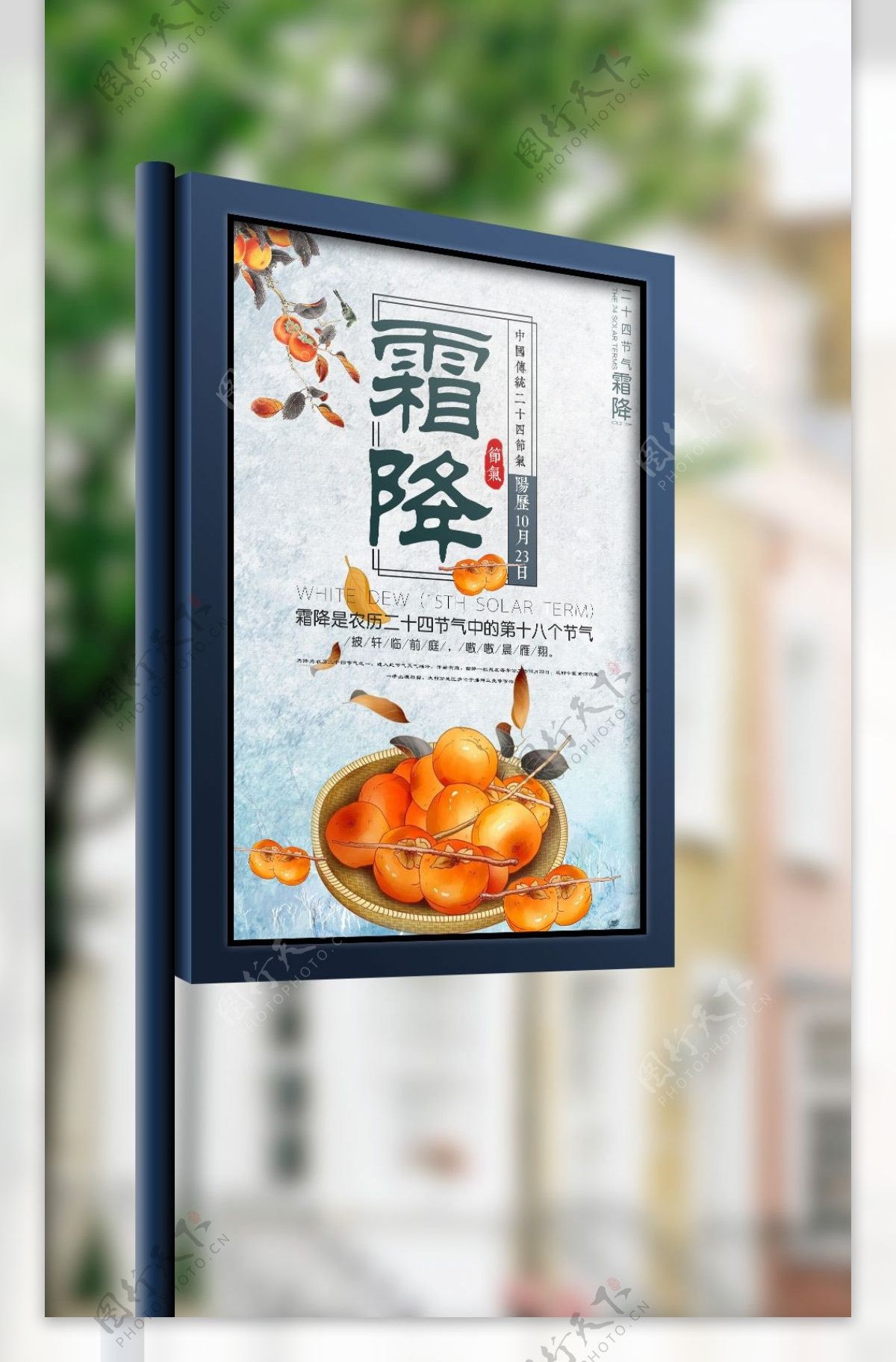 2017年白色简约中国传统节日二十四节气霜降节气海报