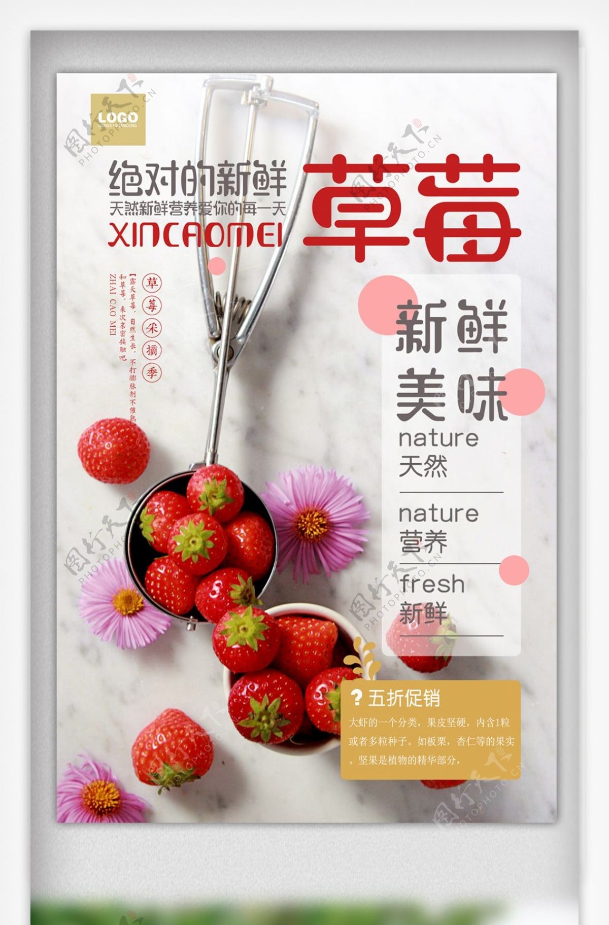 时尚大气草莓水果超市促销海报设计