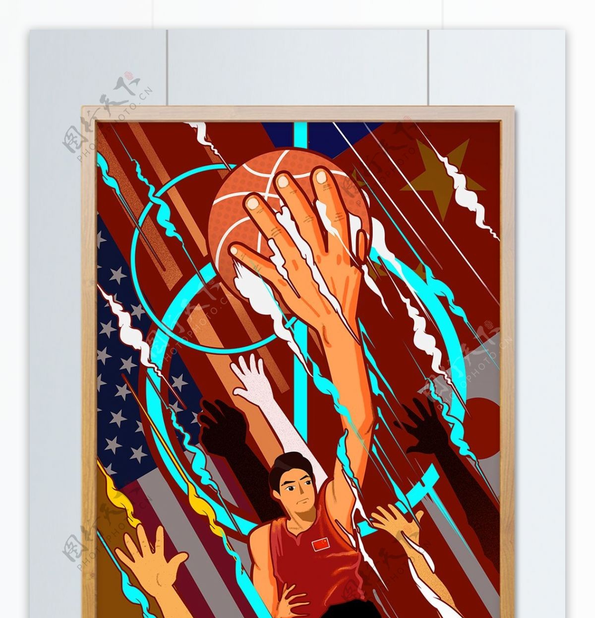 国际篮球日男孩打篮球热血插画