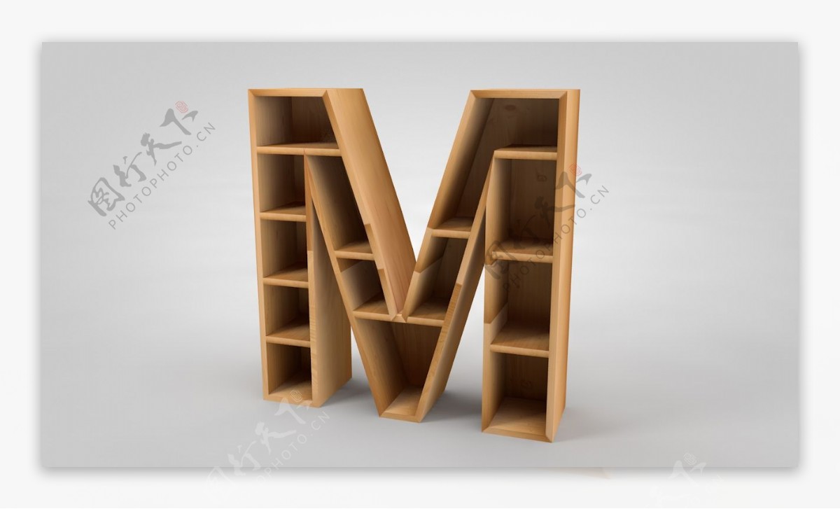 字母M形木质现代货架书架木架C4D建模
