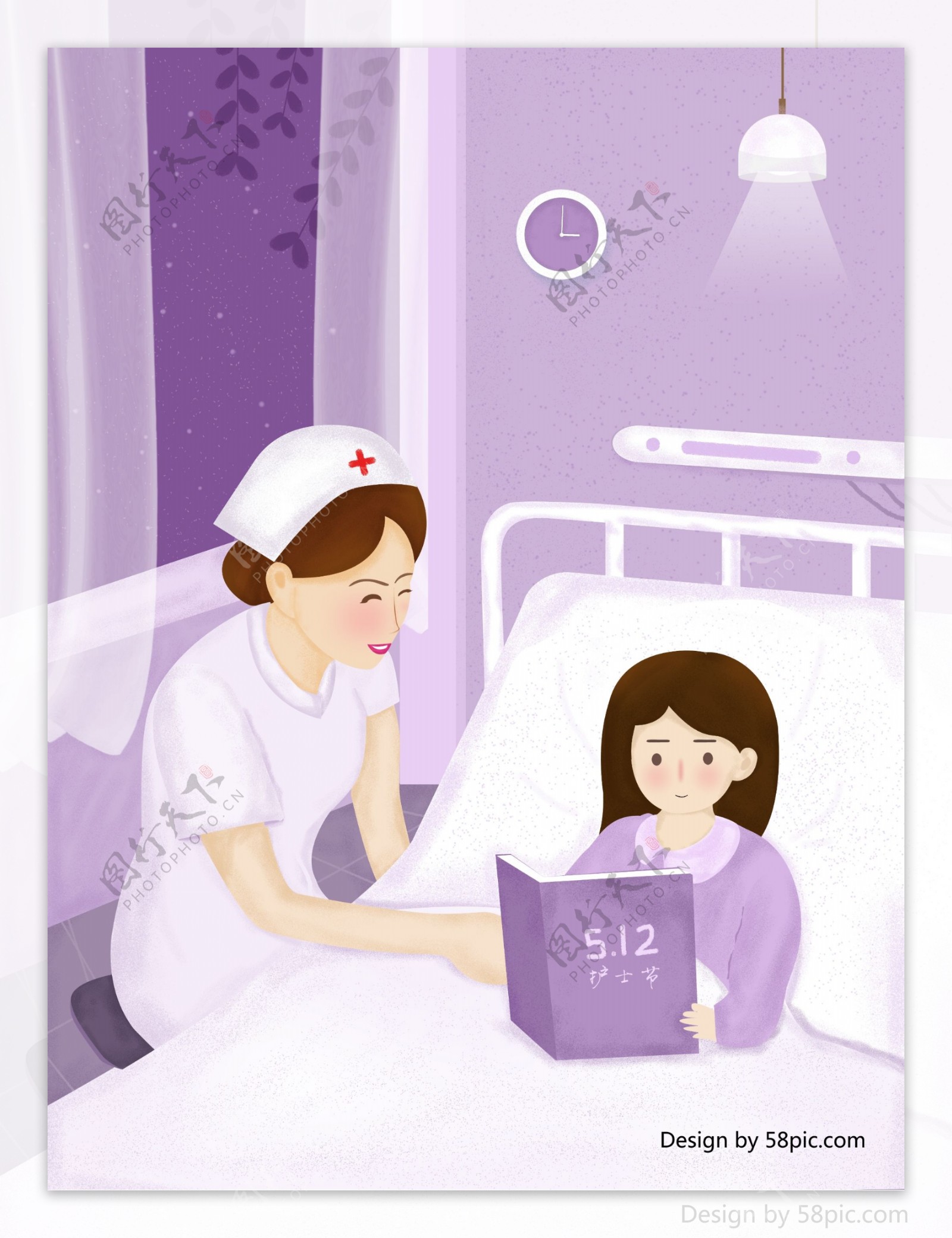 唯美清新512护士节手绘插画