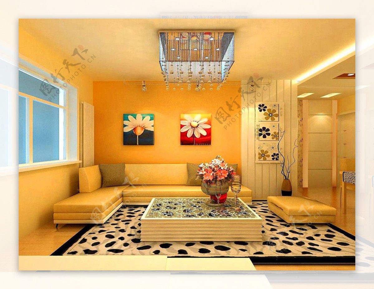 两室两厅简约风格客厅斑点地毯设计装修效果