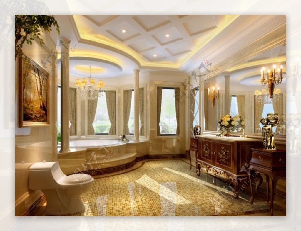耀眼奢华欧式风格浴室瓷砖效果图设计