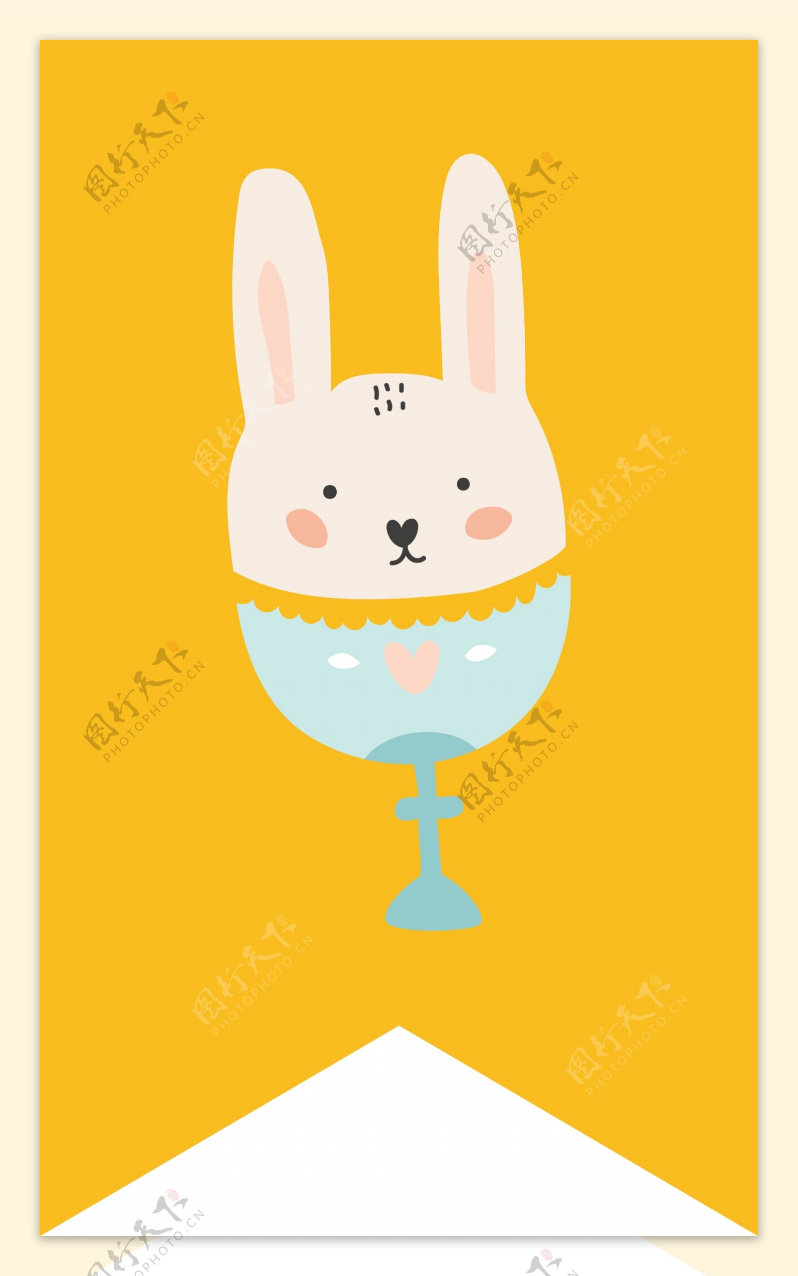 创意茶杯卡通兔子标签矢量素材