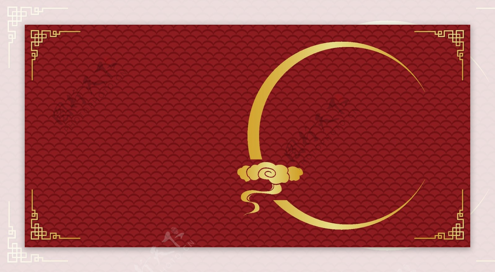 中式红色底纹月亮广告背景