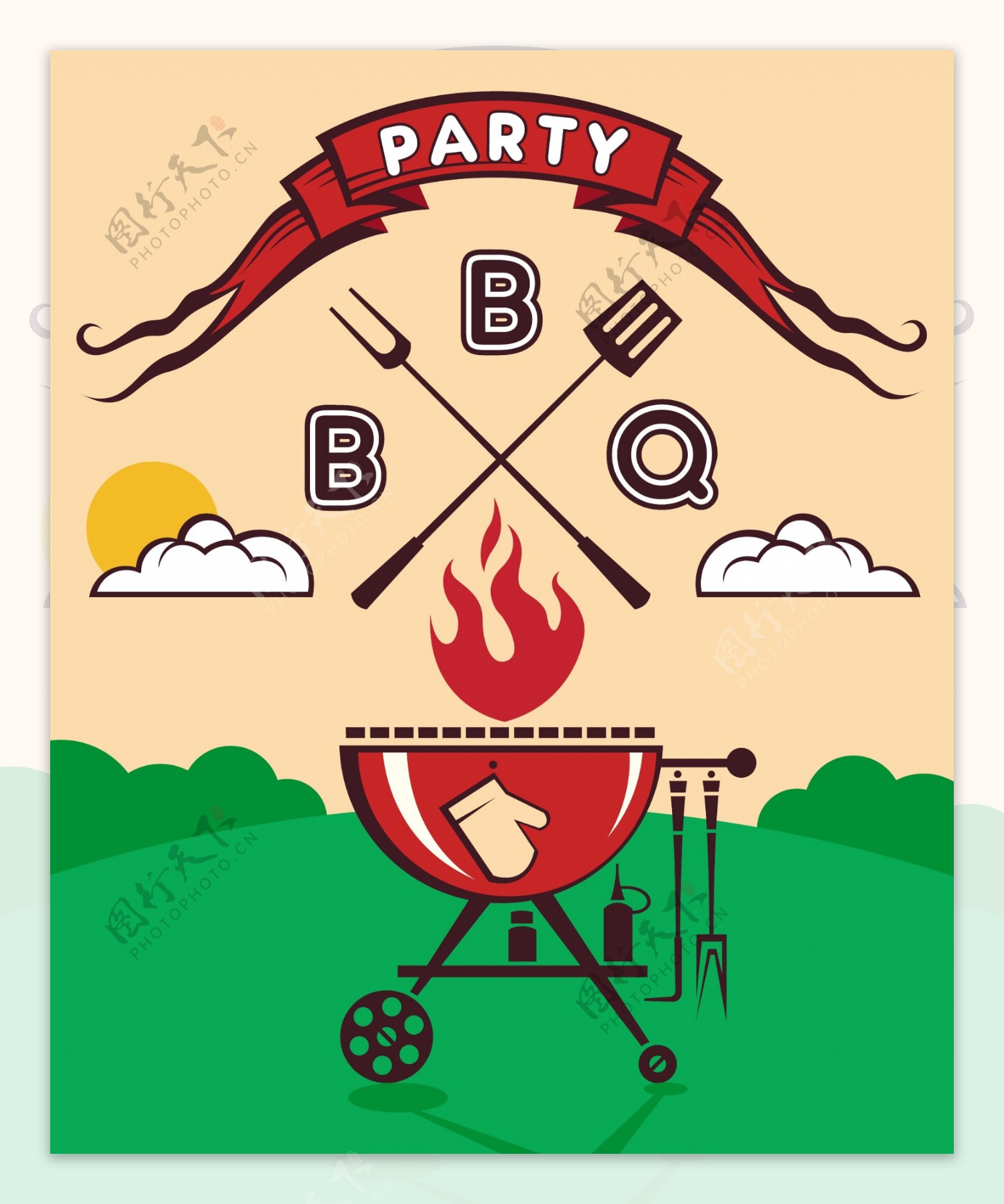 bbq创意烧烤派对邀请函矢量素材