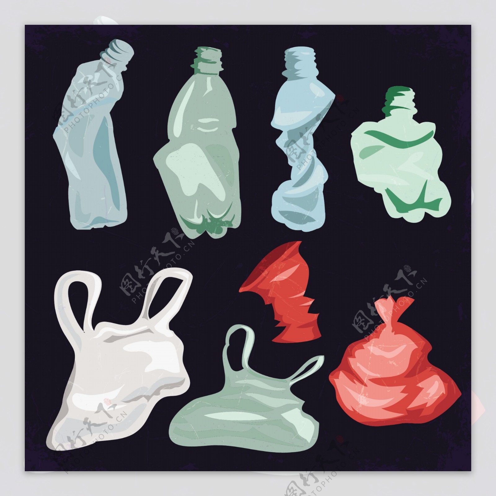 垃圾袋塑料瓶子矢量素材