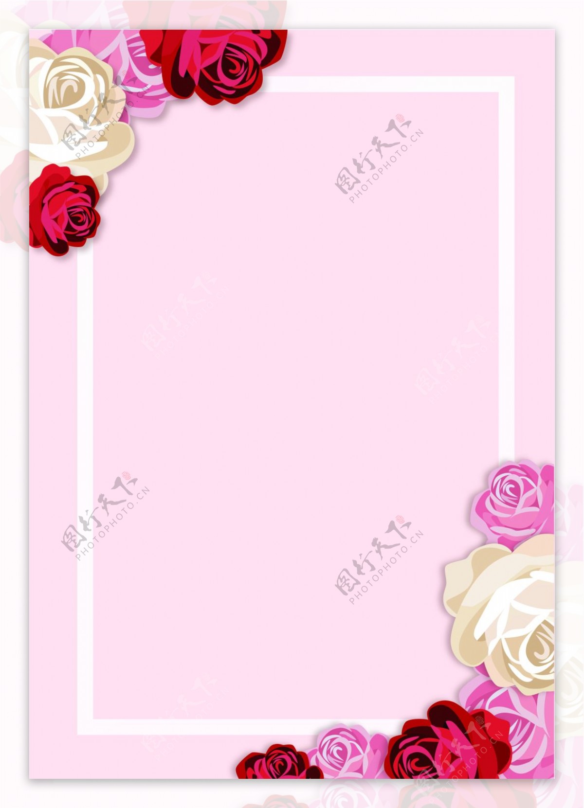 矢量粉色手绘玫瑰花边框背景