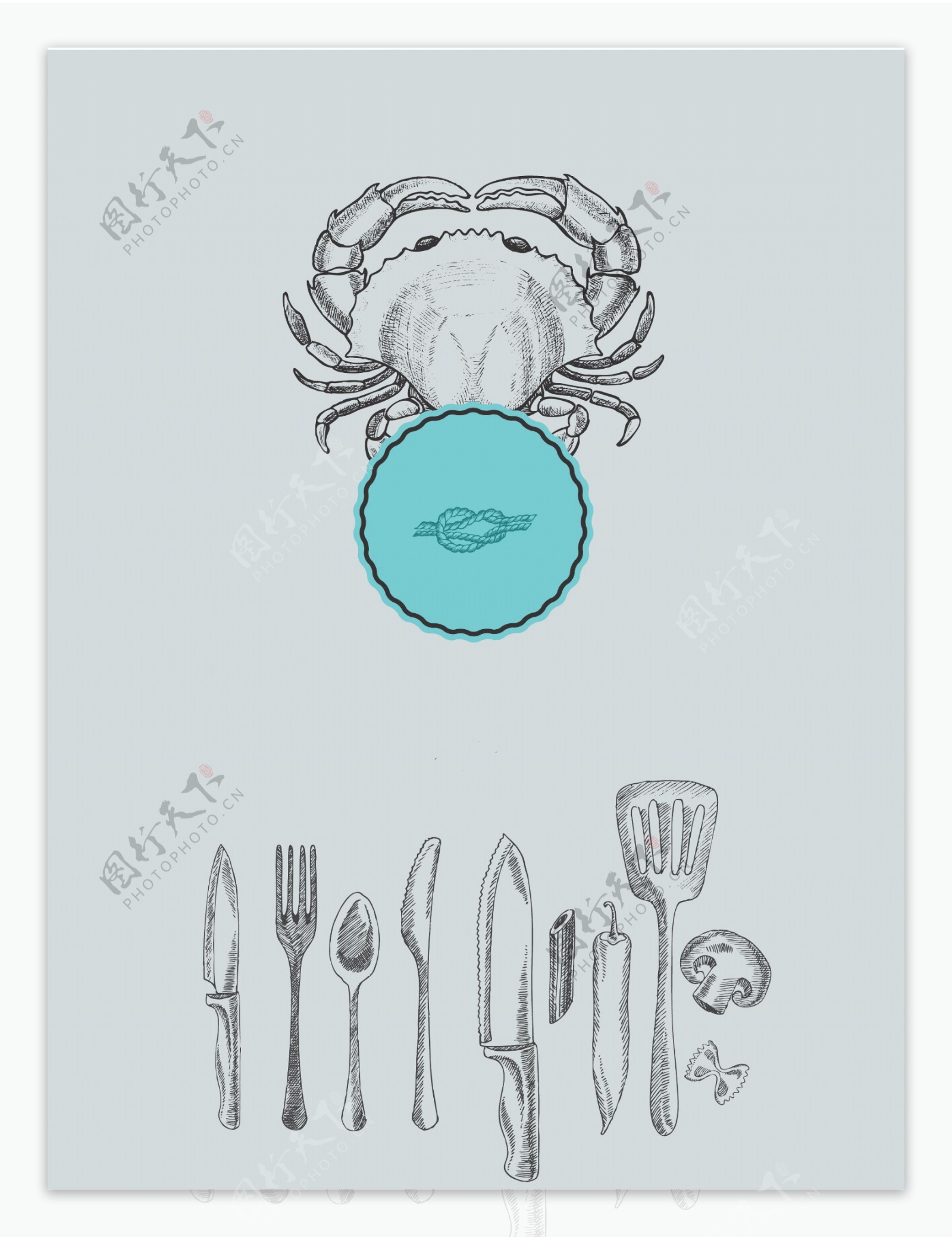 海鲜餐厅手绘素描淡雅菜谱矢量背景