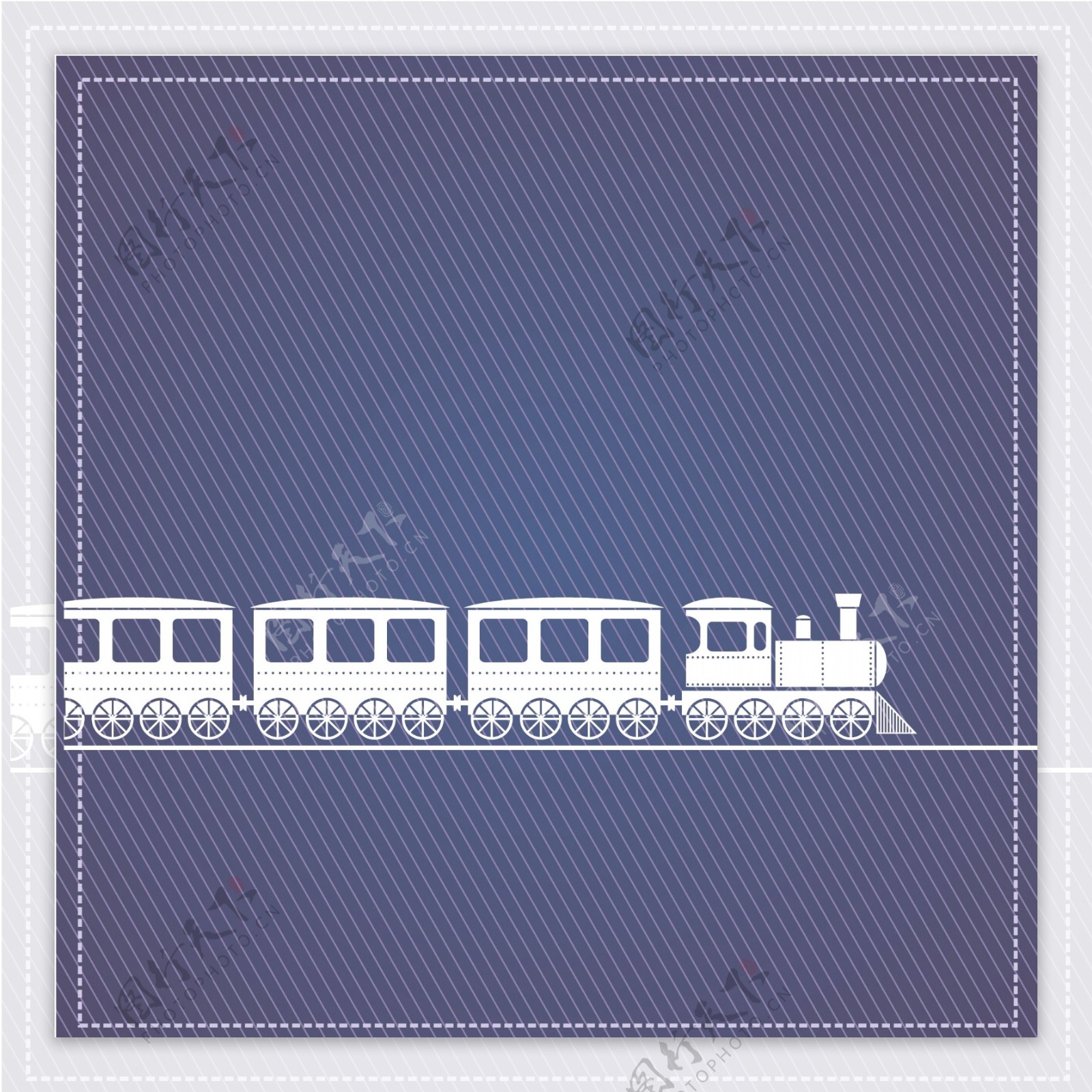 矢量手绘卡通白色火车蓝底背景素材