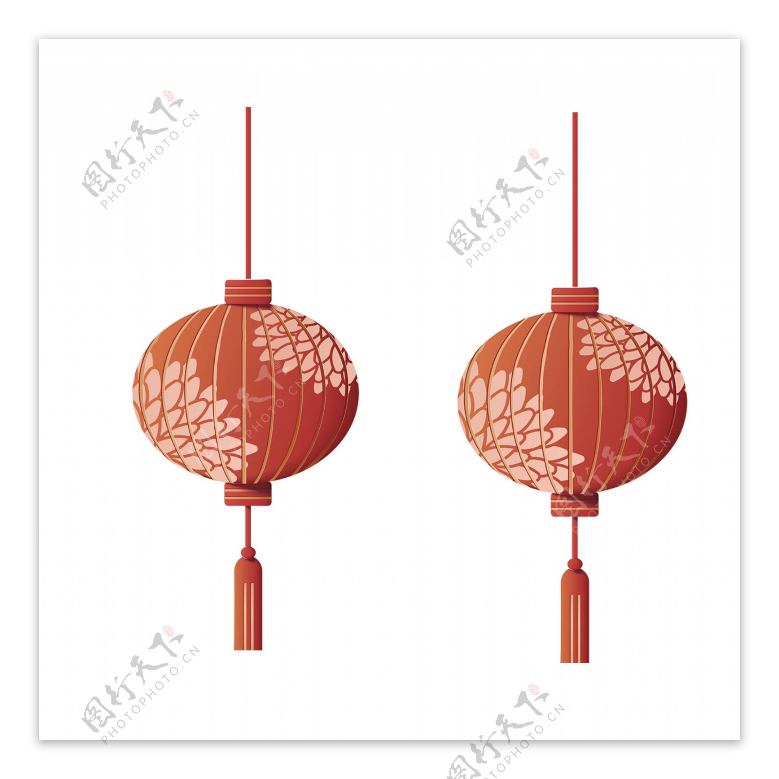 2个红色灯笼新年元素设计