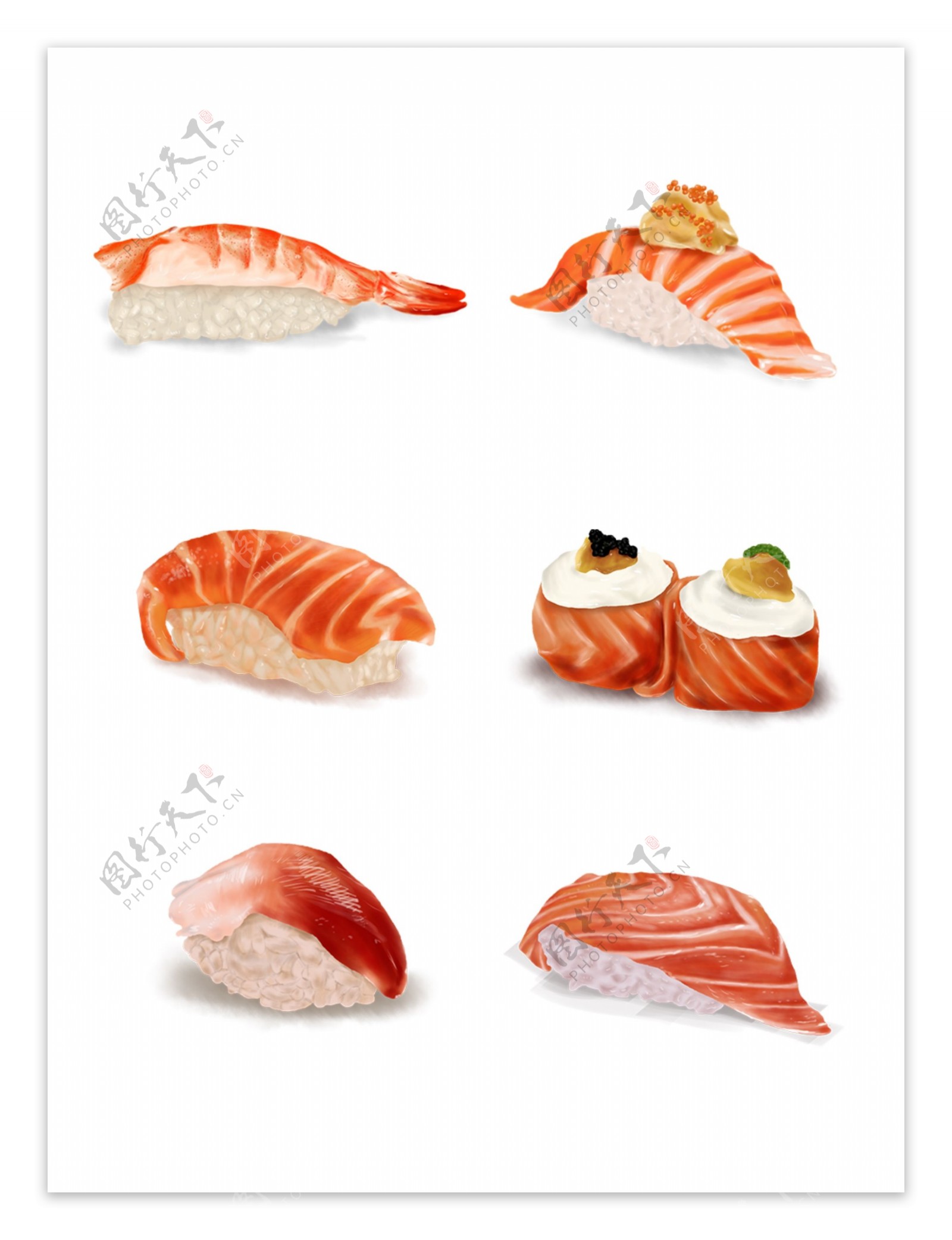 手绘美食日料海鲜三文鱼寿司元素合集