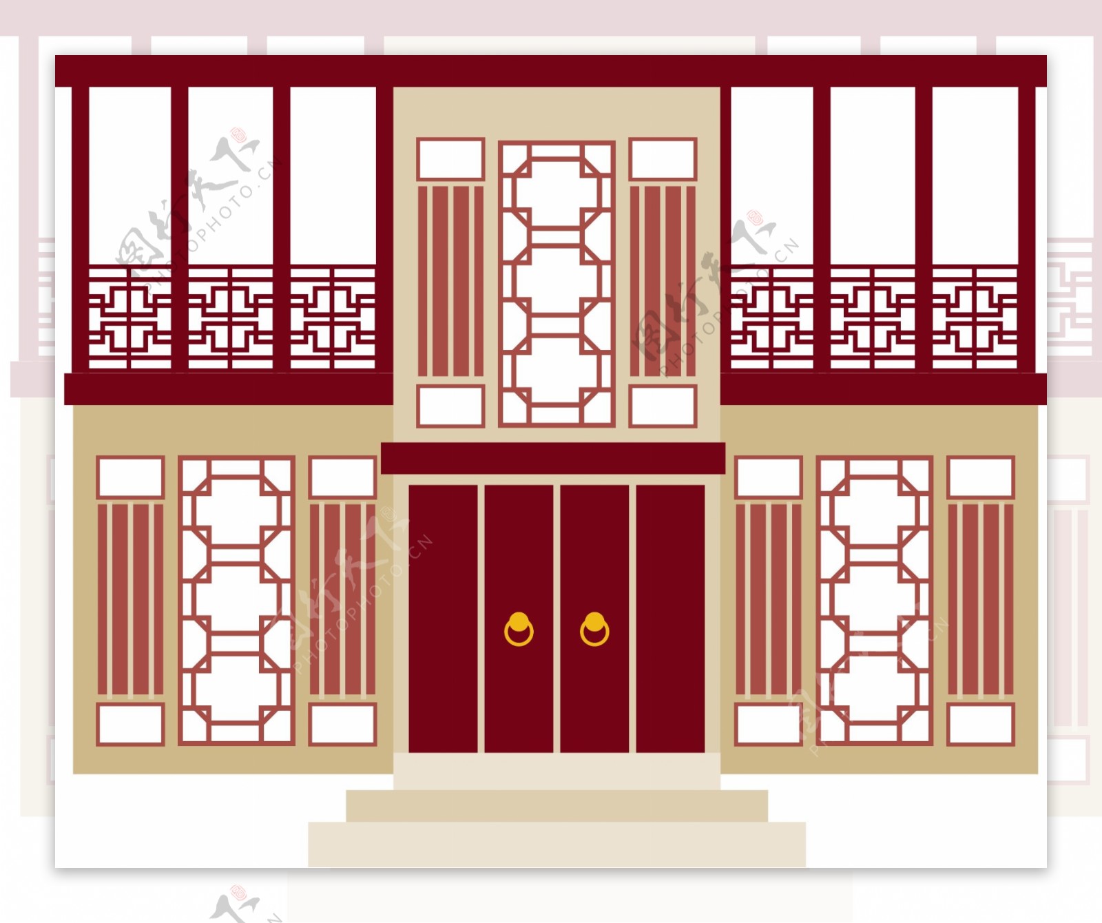 中国古代建筑物手绘矢量元素背景装饰套图6