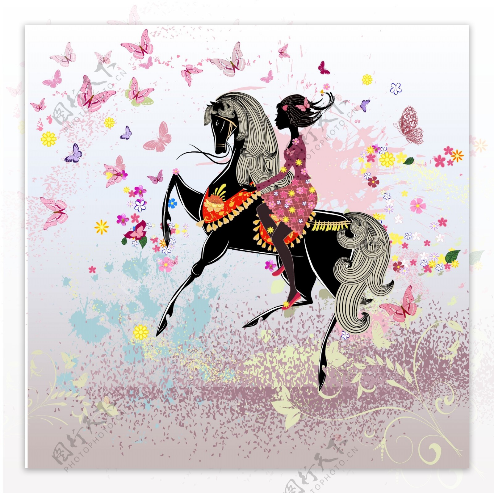 骑马的花卉女孩