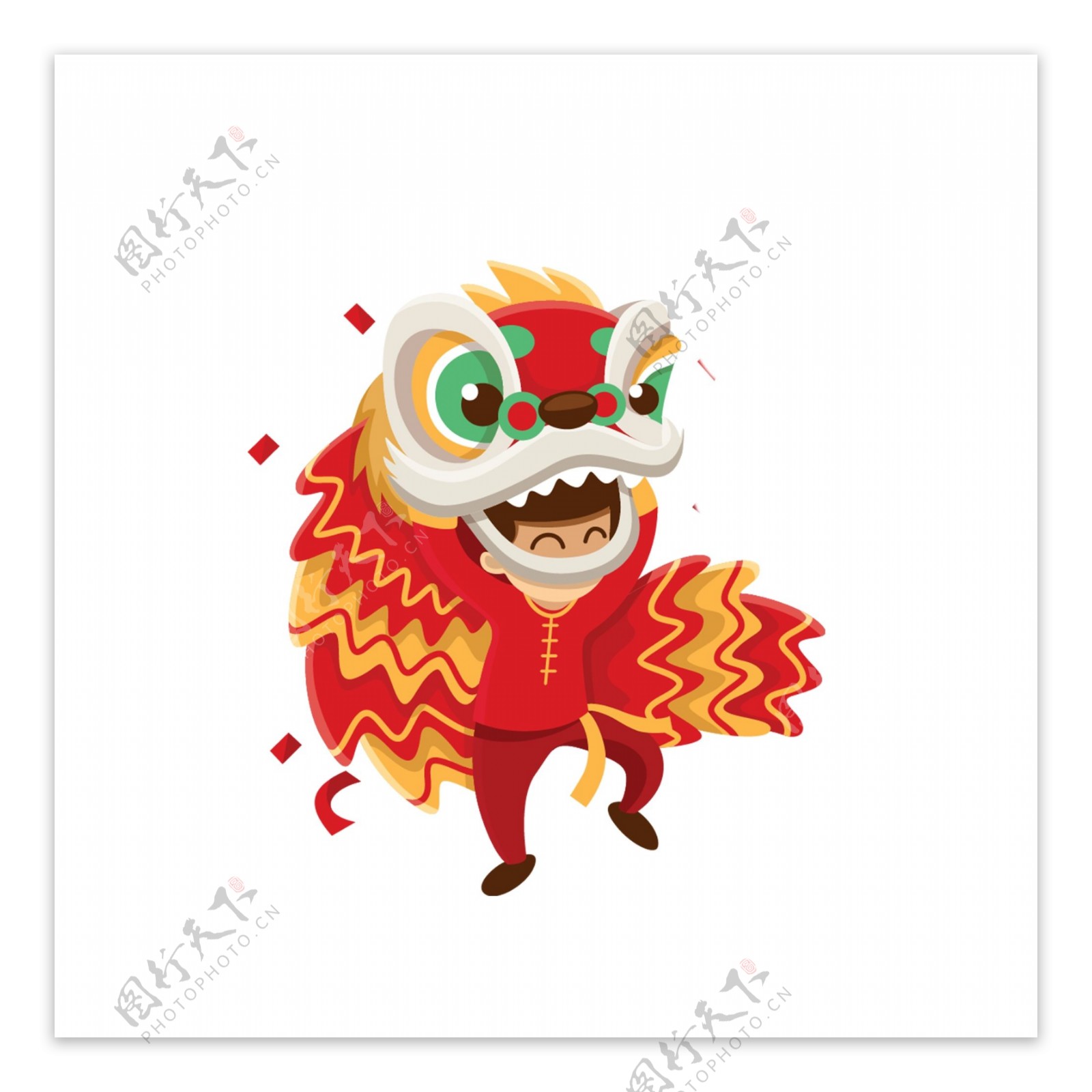 红色喜庆传统新年舞狮元素设计