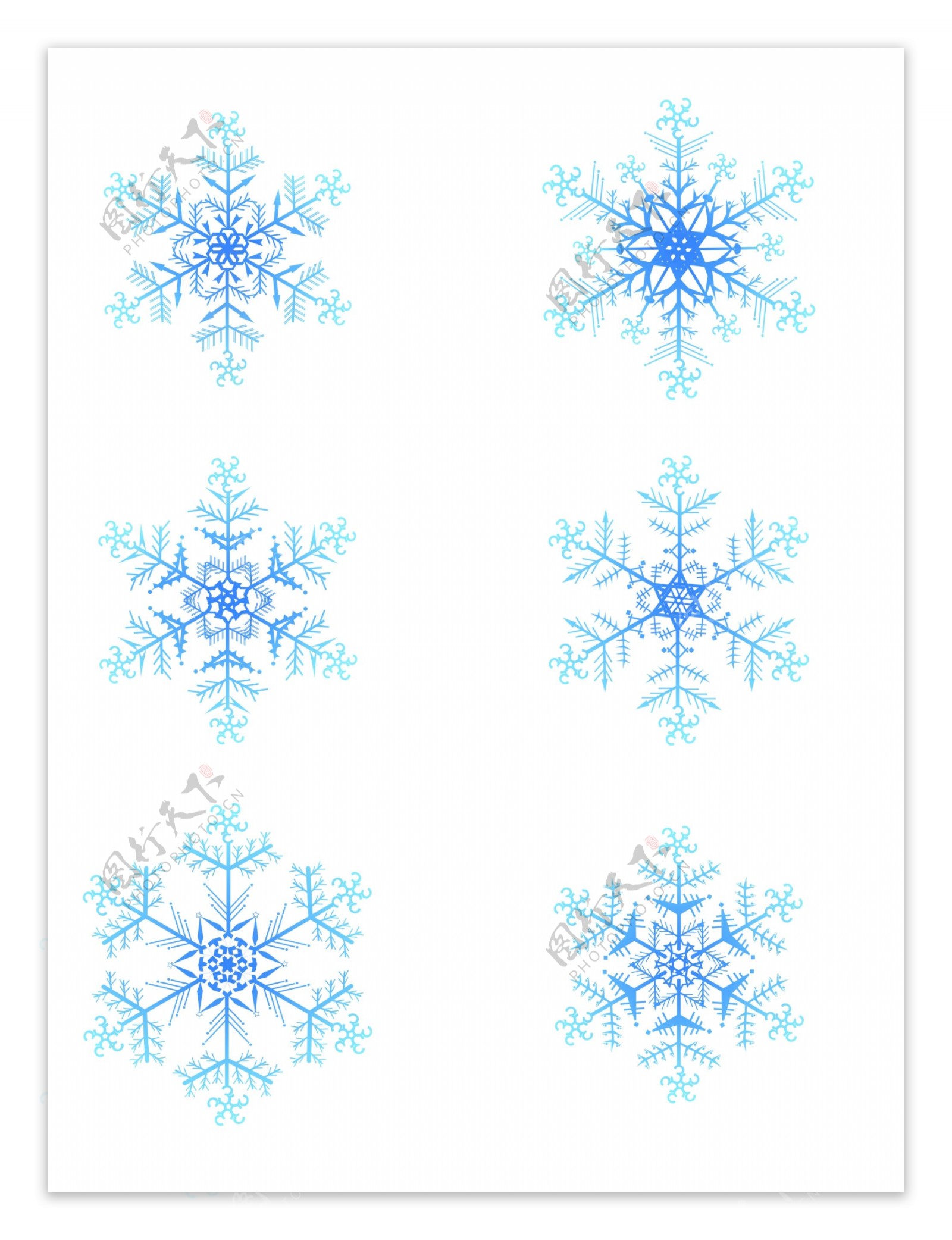 蓝色渐变冬季数字雪花元素合集可商用
