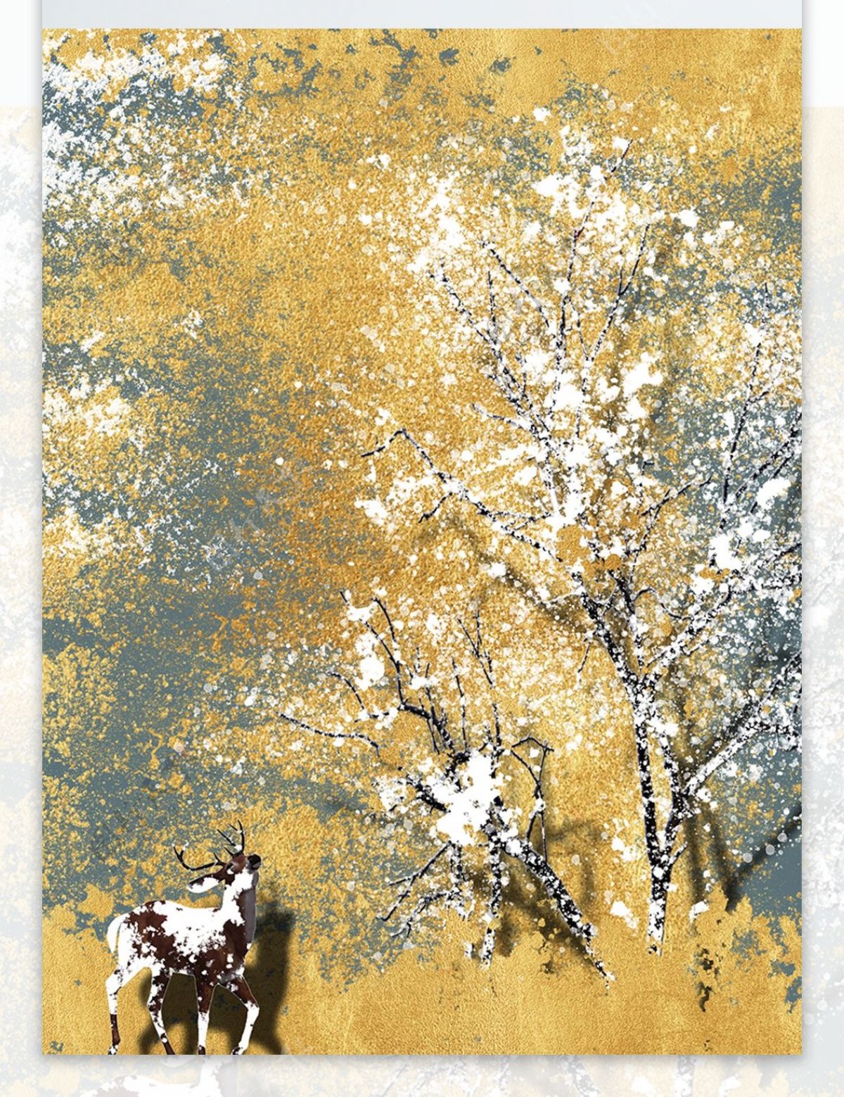 黄金肌理白梅麋鹿立体装饰画