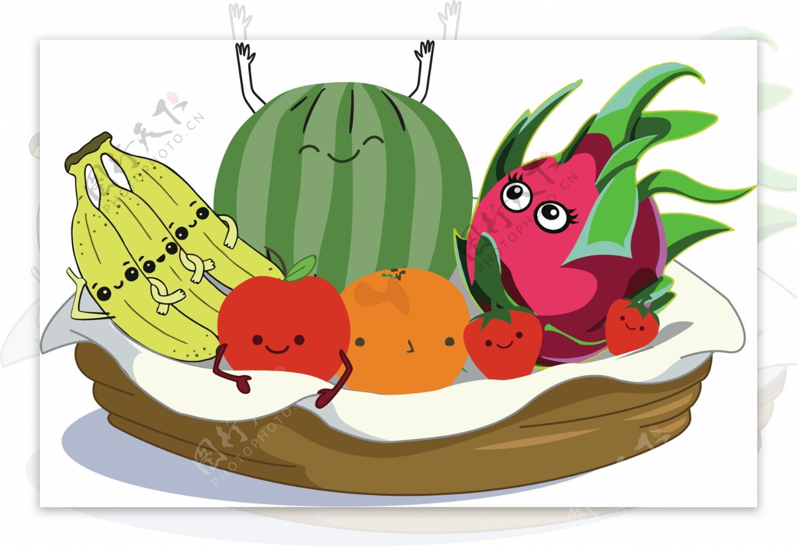 卡通水果篮食物设计素材
