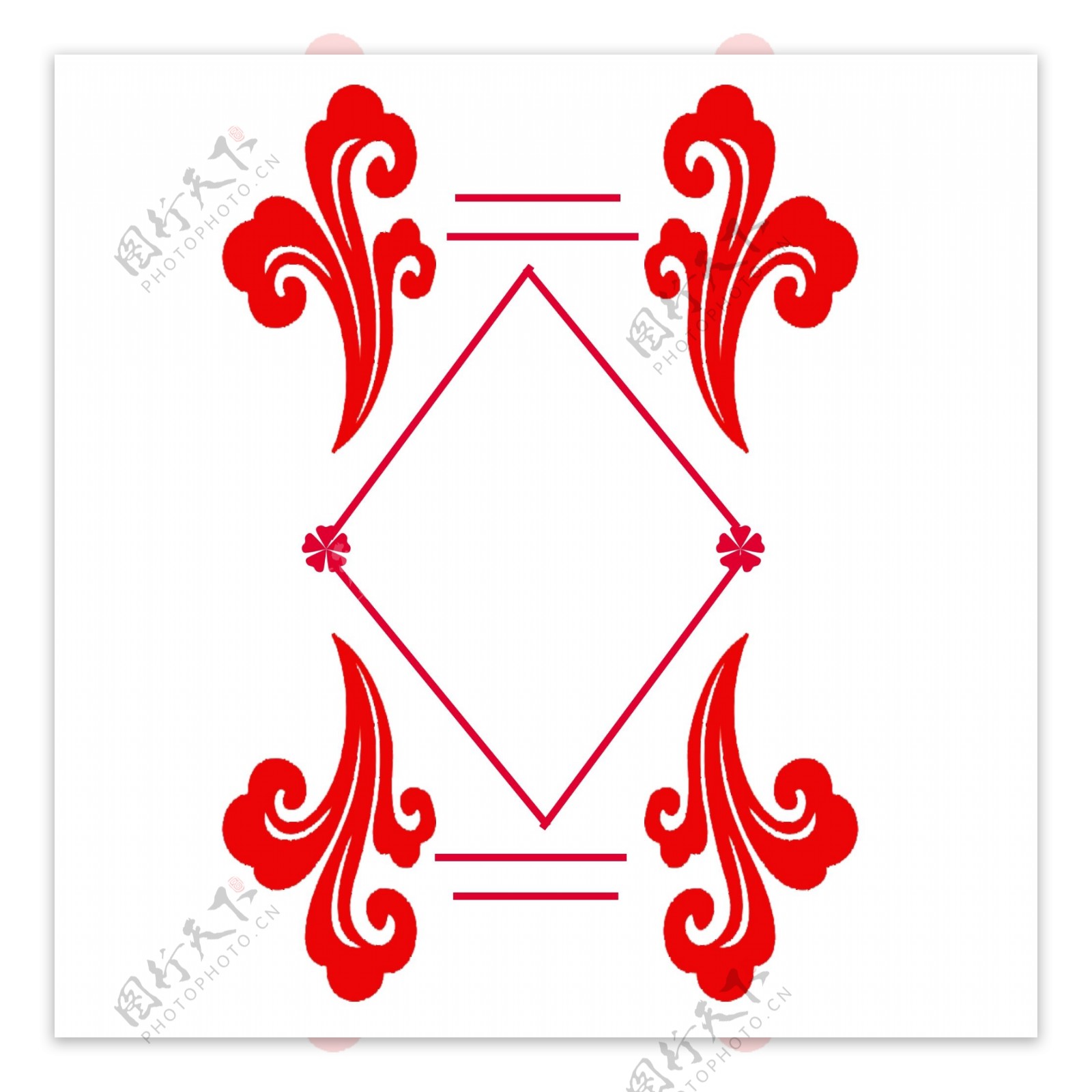 长方形大红色祥云边框装饰素材可商用