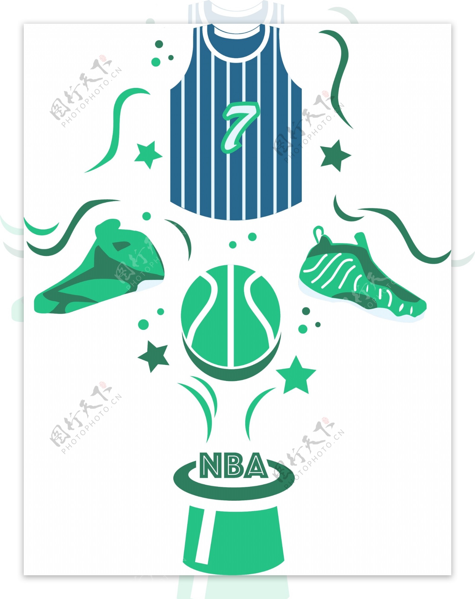 蓝绿色系NBA篮球系列插画设计