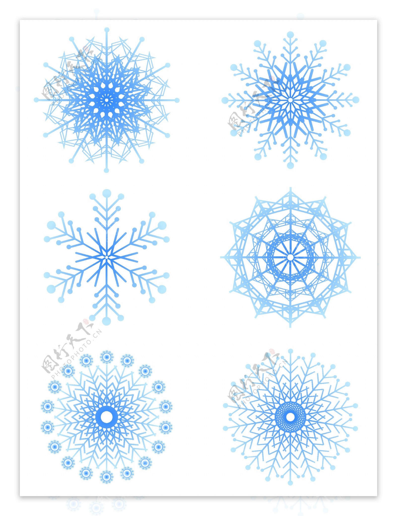 原创矢量旋转雪花渐变蓝装饰设计元素