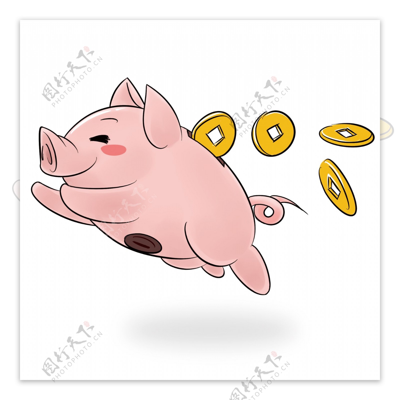 手绘可爱小猪存钱罐金币