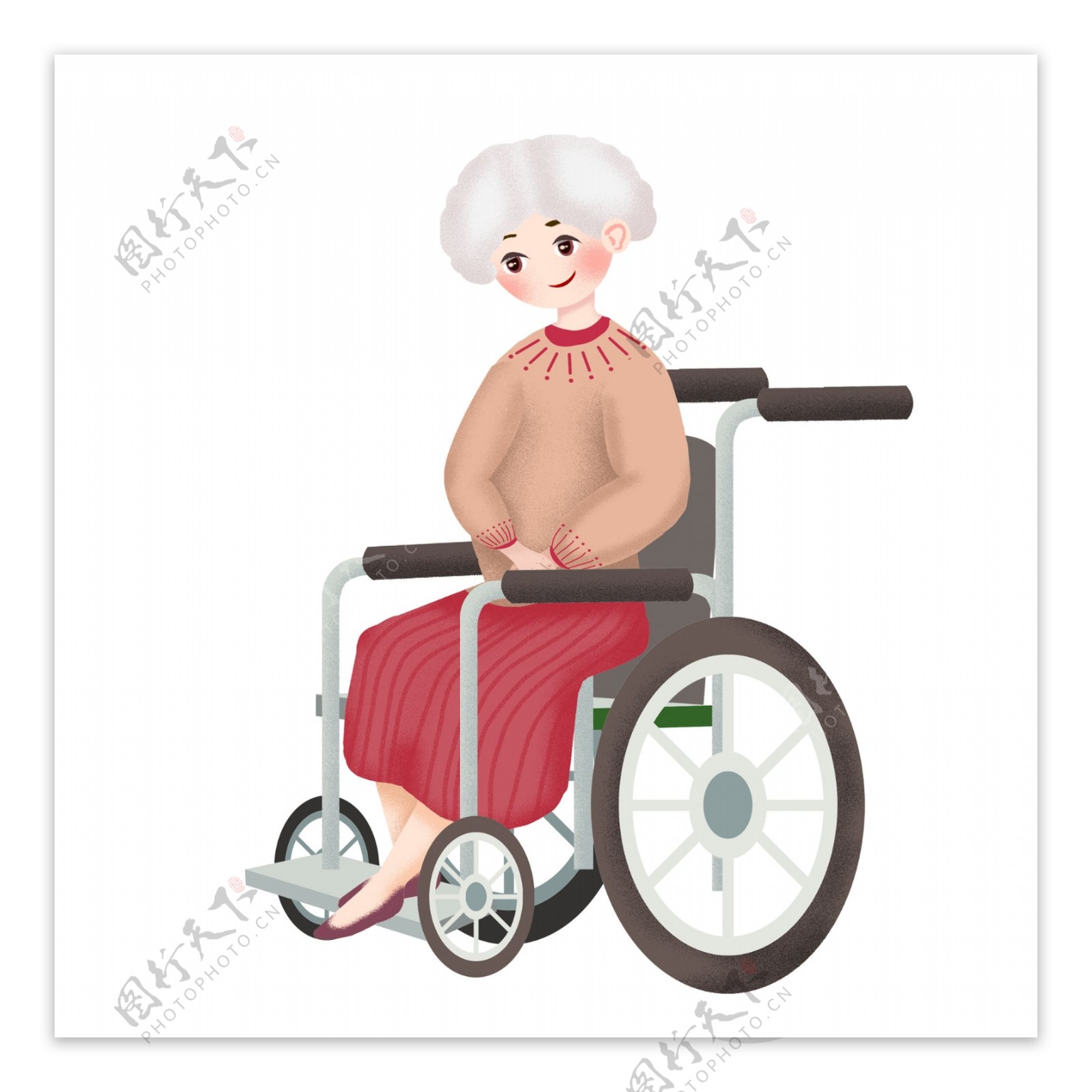 轮椅上的老奶奶图案元素