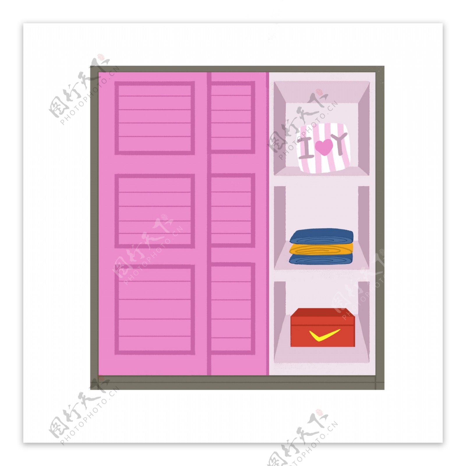 手绘风卡通扁平粉色衣柜