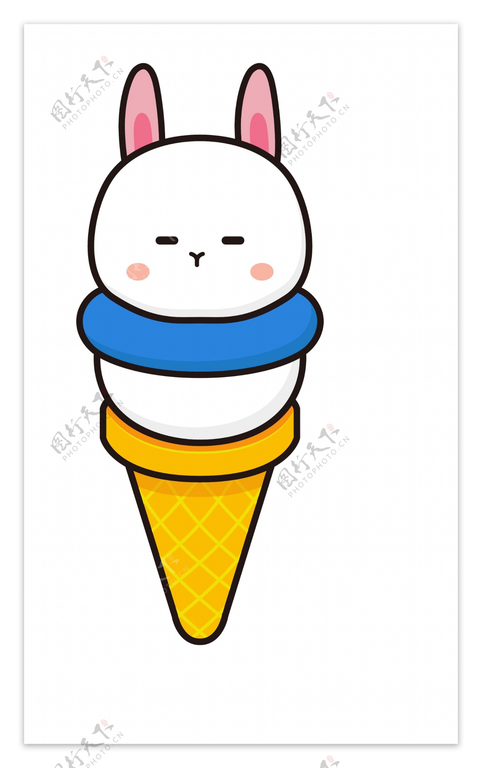 原创可爱卡通冰淇淋兔子扁平可商用