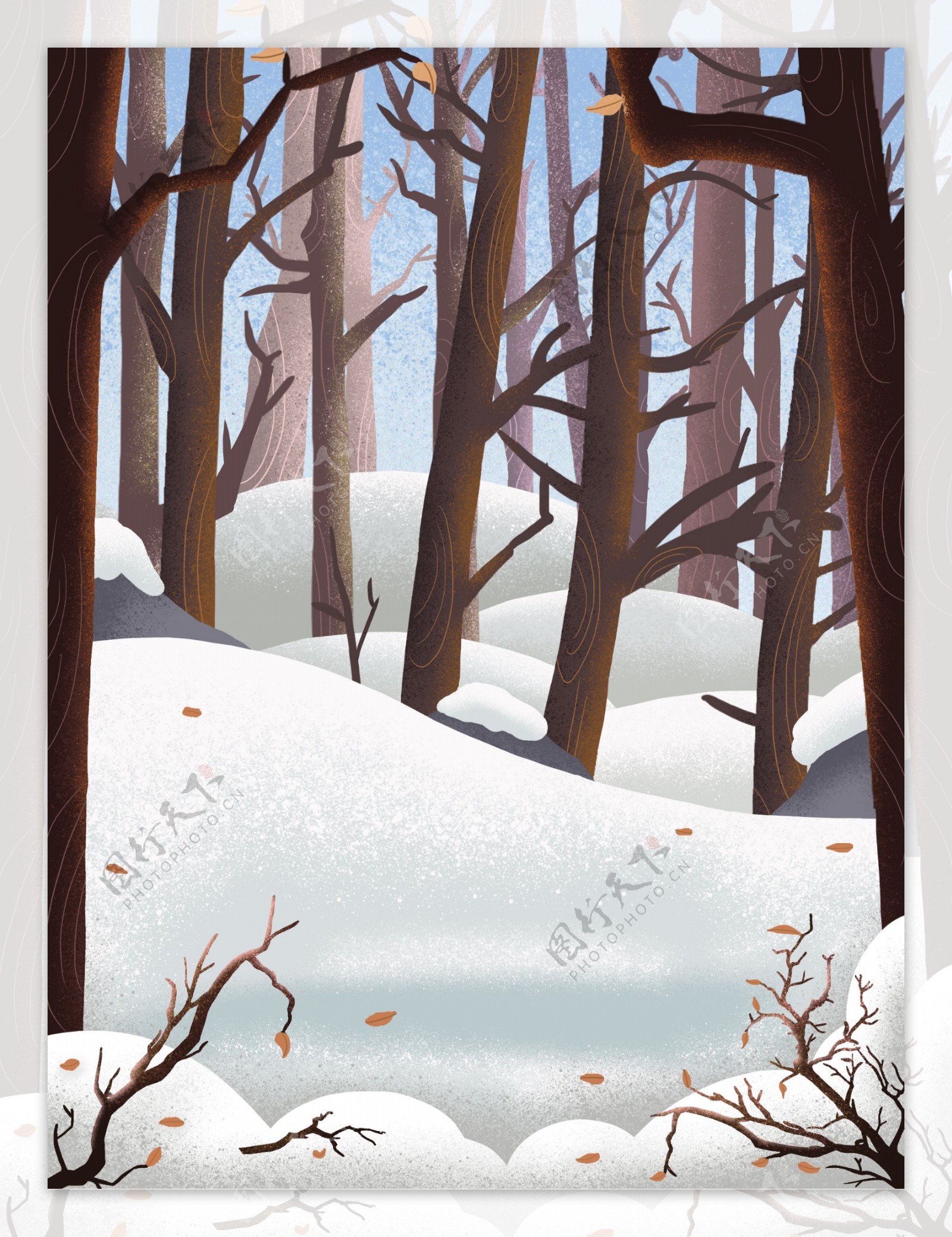 简约冬季树林雪景背景设计