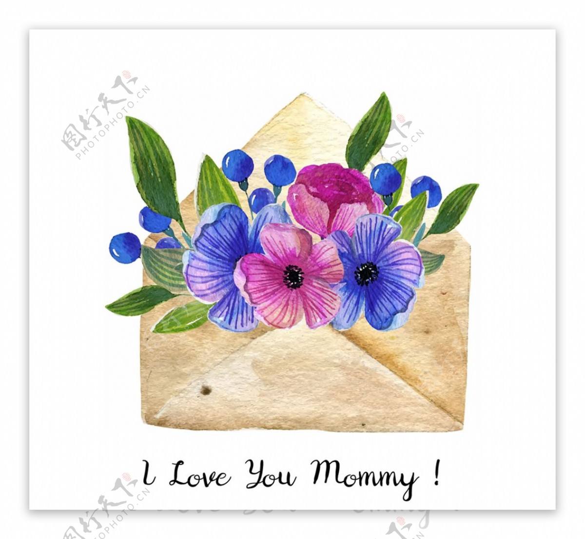 彩绘母亲节装满花卉的信封矢量图