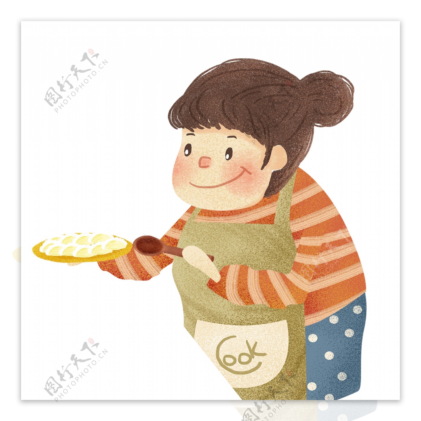 卡通手绘煮饺子的女人