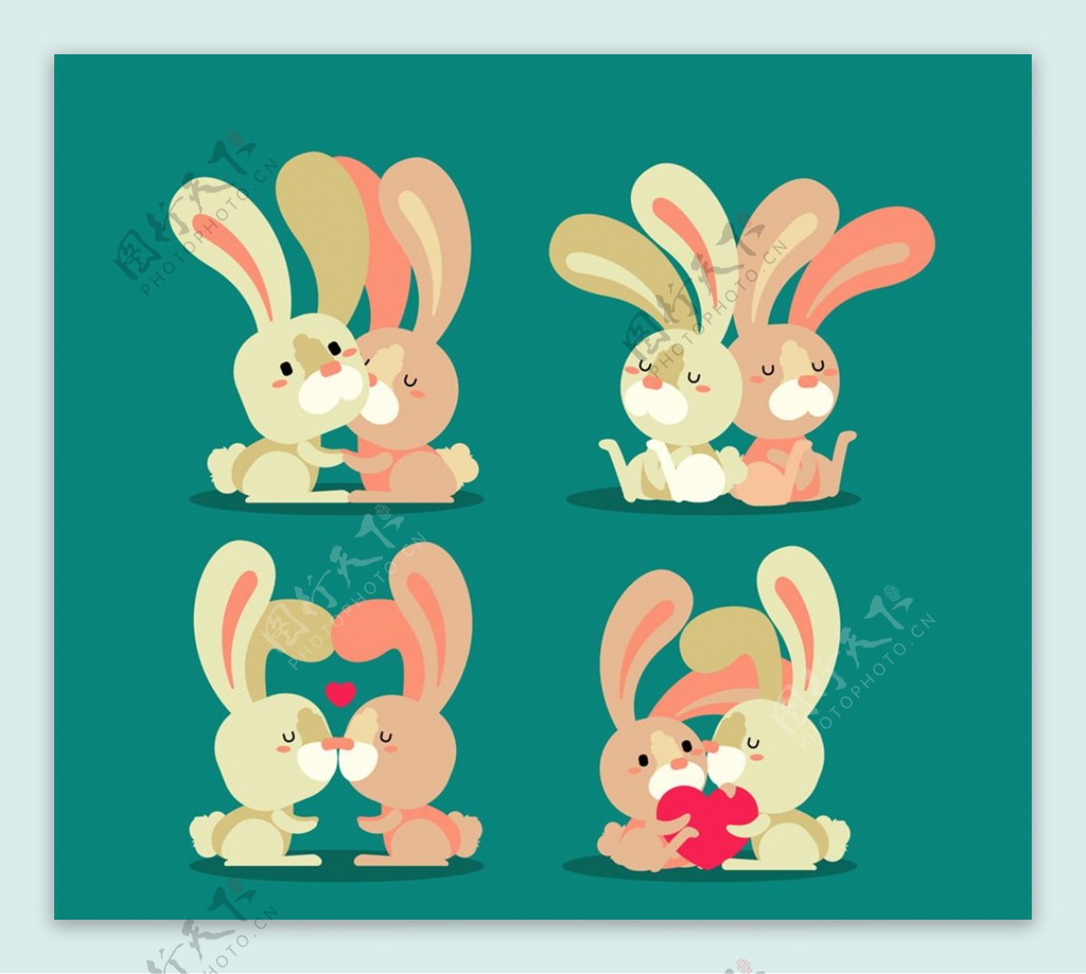 4对创意情侣兔子设计矢量素材