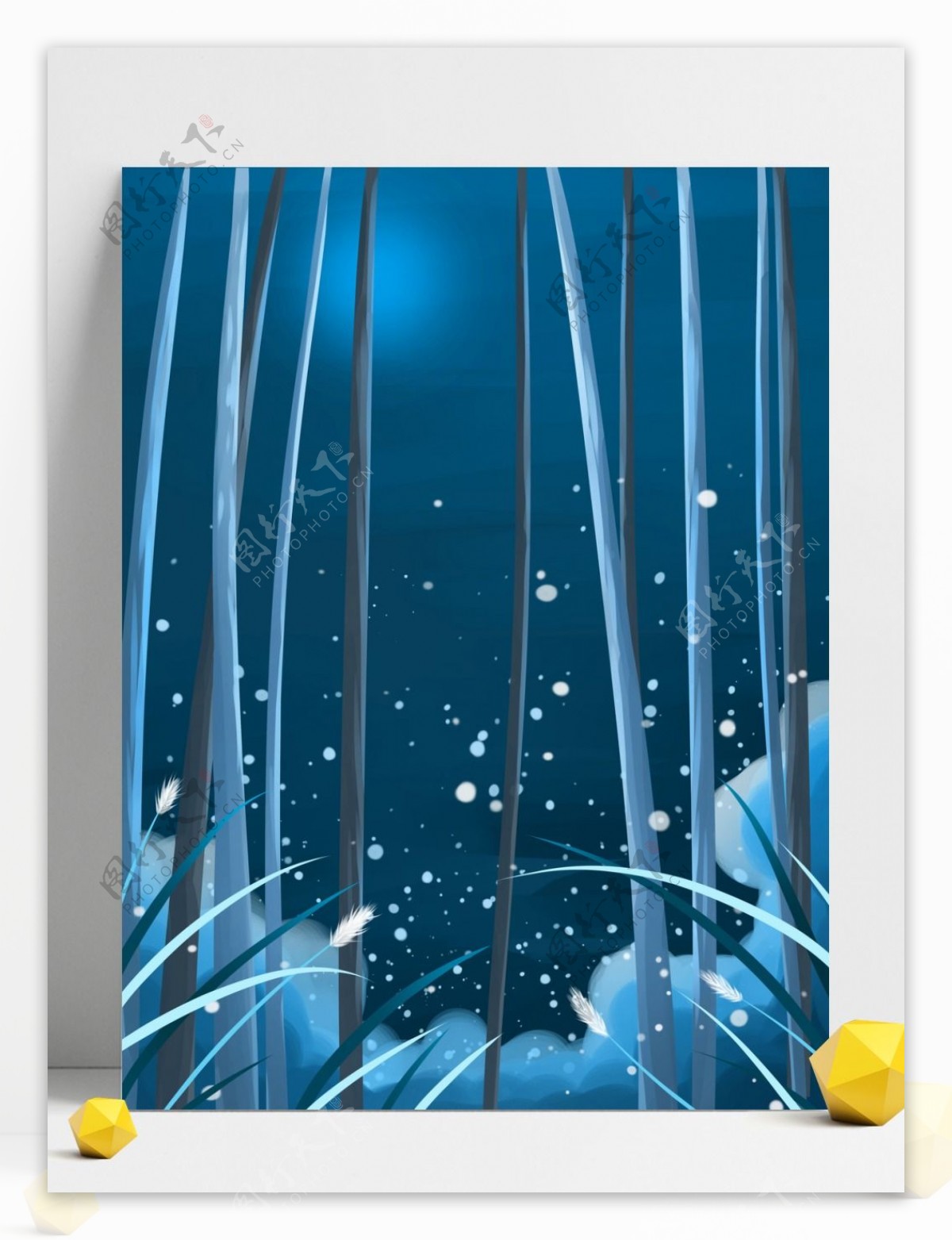 手绘清新蓝色树林背景设计