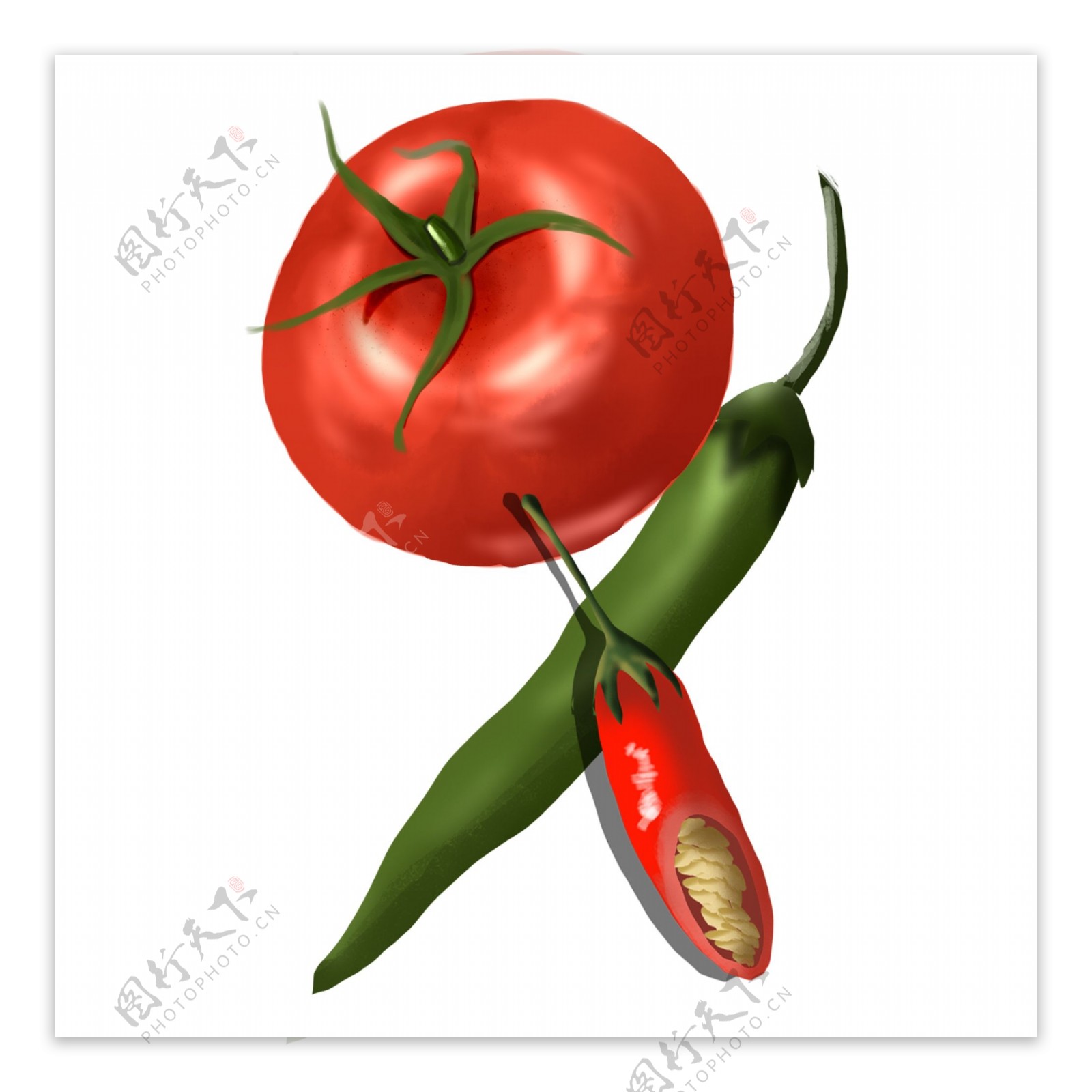 卡通绿色蔬菜西红柿png元素