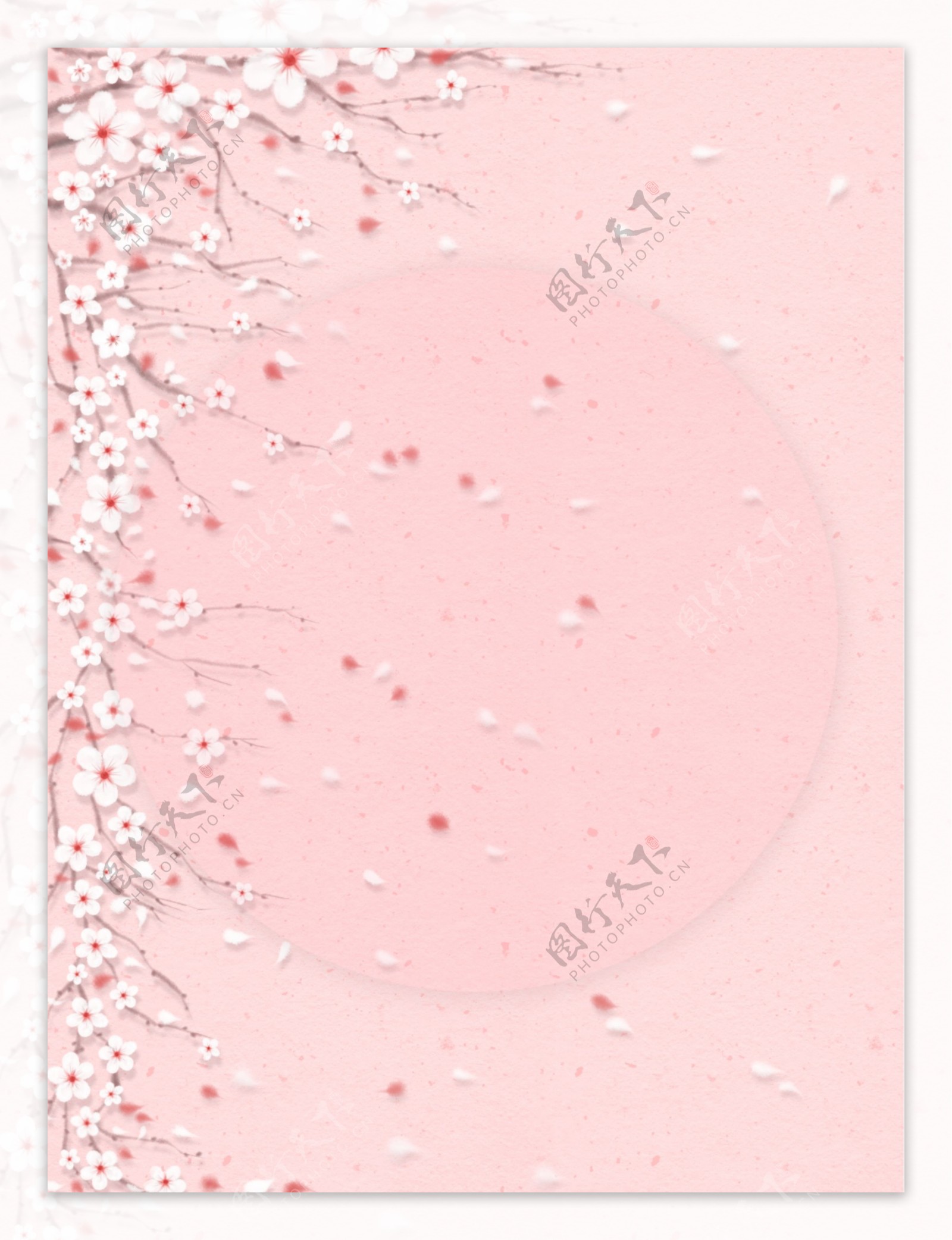 纯手绘原创唯美浪漫桃花粉色水彩质感背景