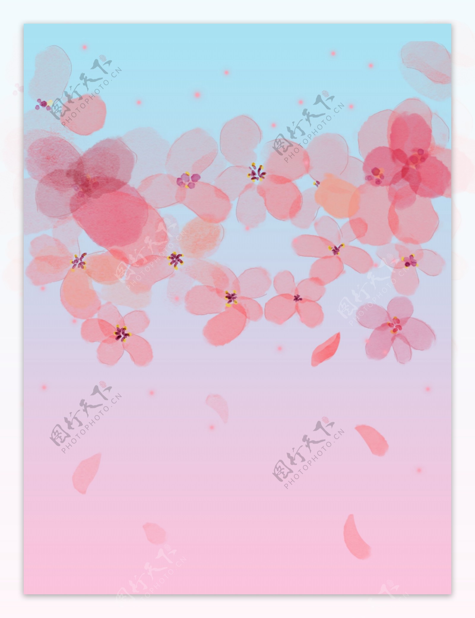 桃花粉色唯美水彩风小清新桃花节背景素材