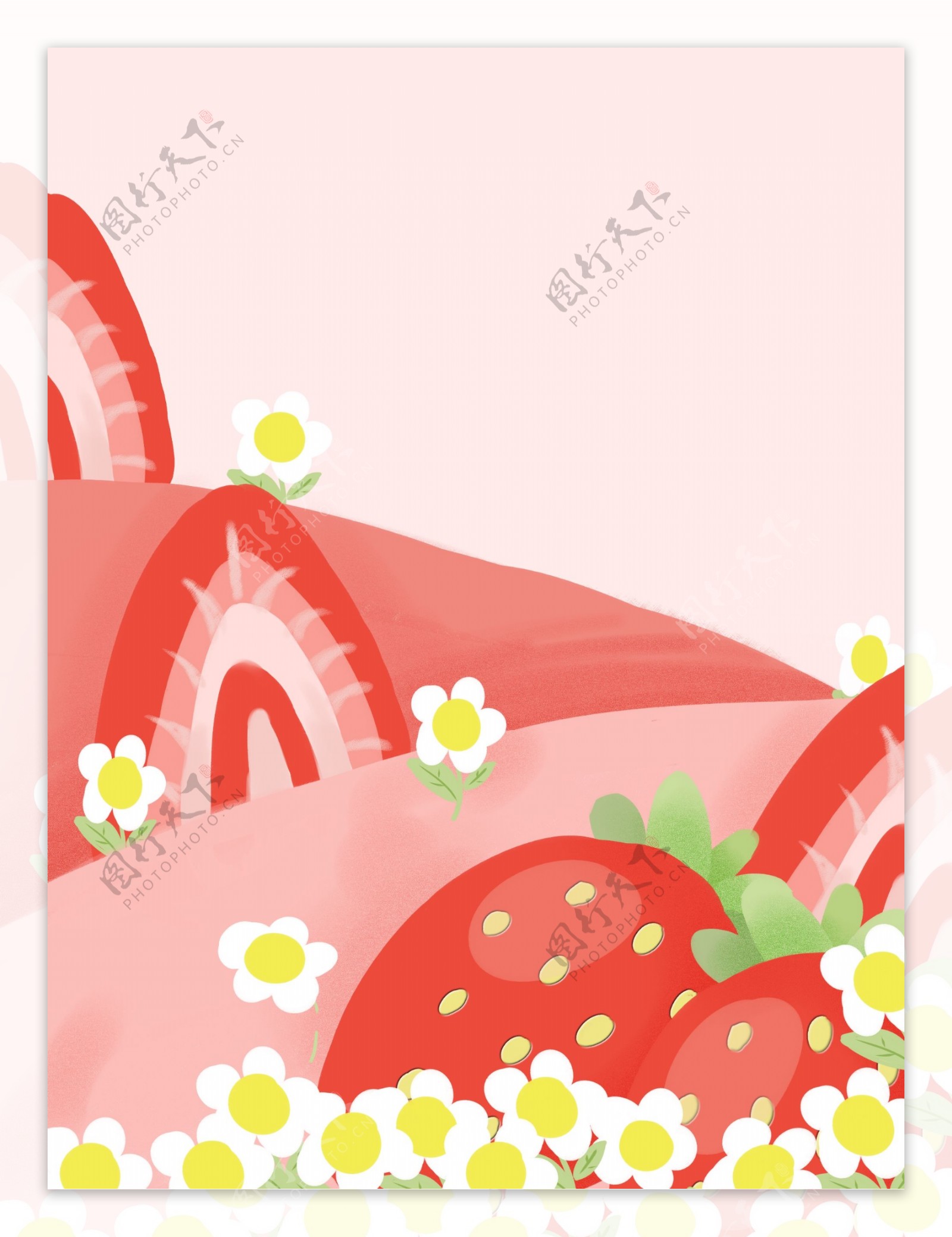 手绘草莓蛋黄花背景设计