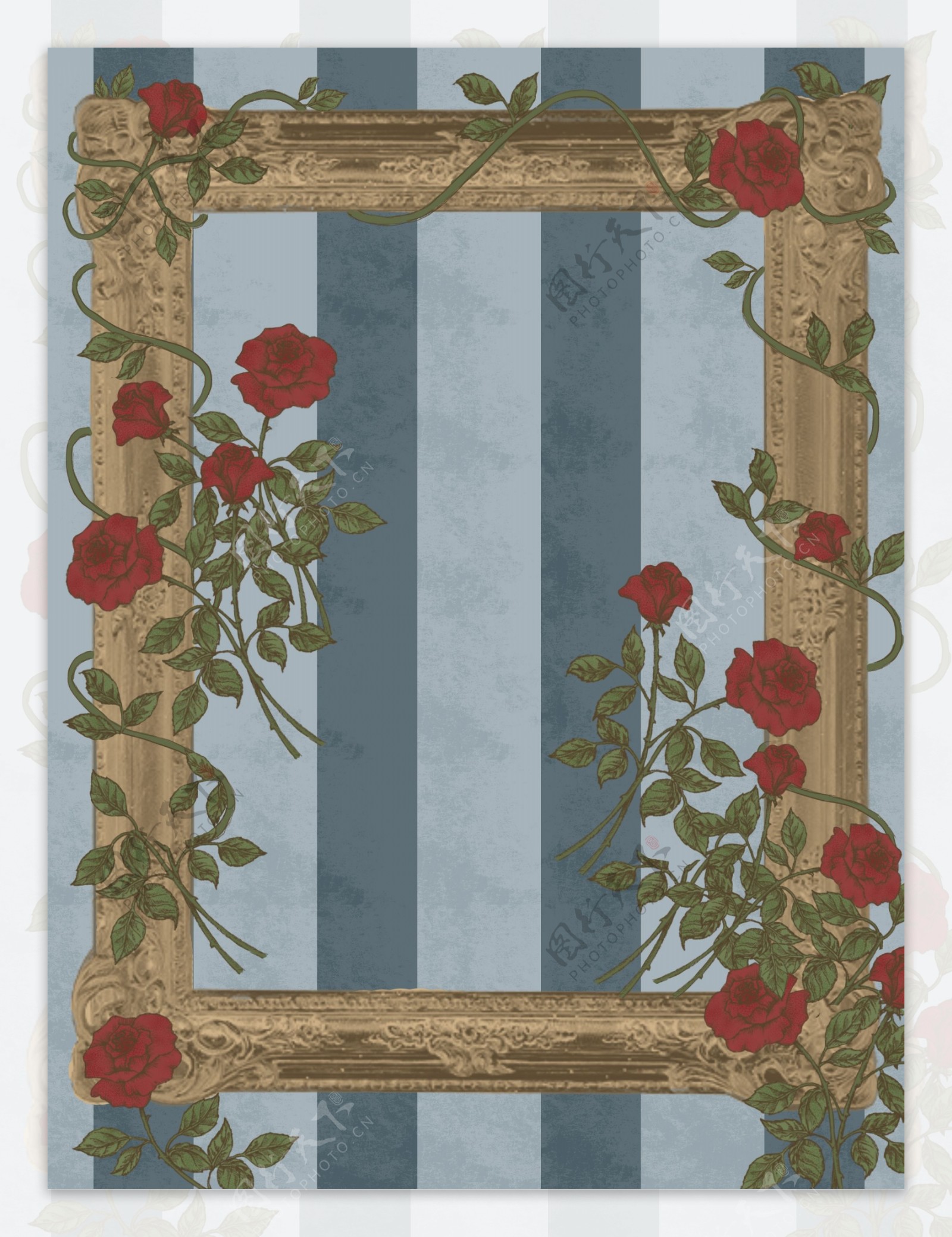 手绘复古风花朵相框背景设计