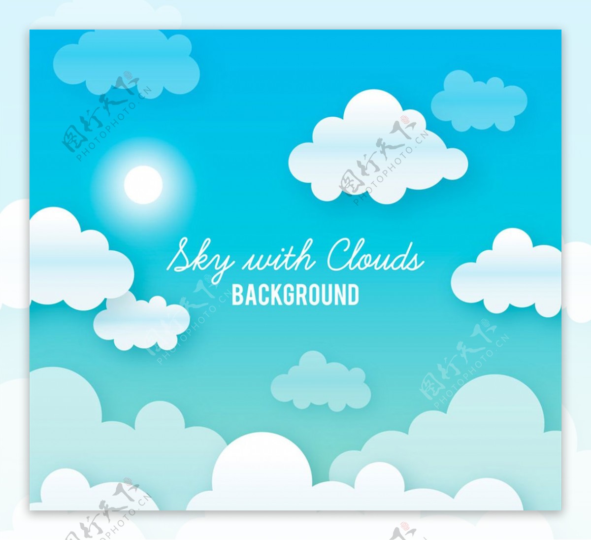 创意太阳和云朵风景矢量图