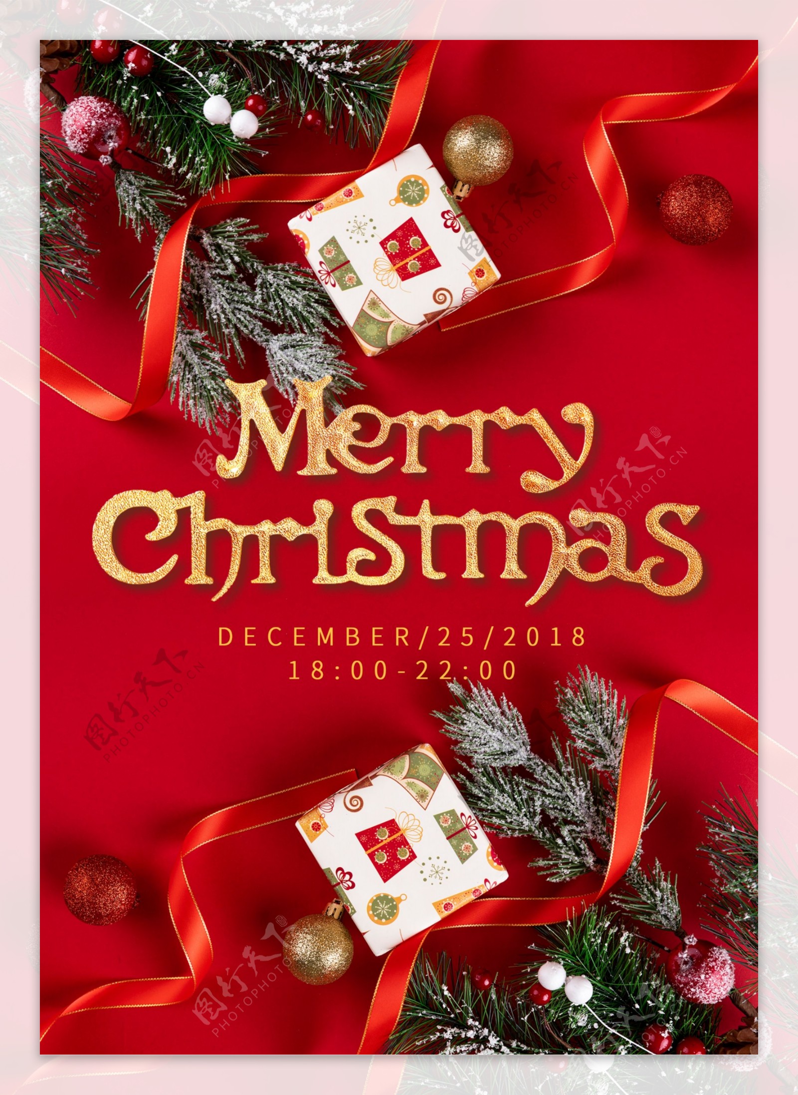 红色圣诞节摄影的时尚海报设计