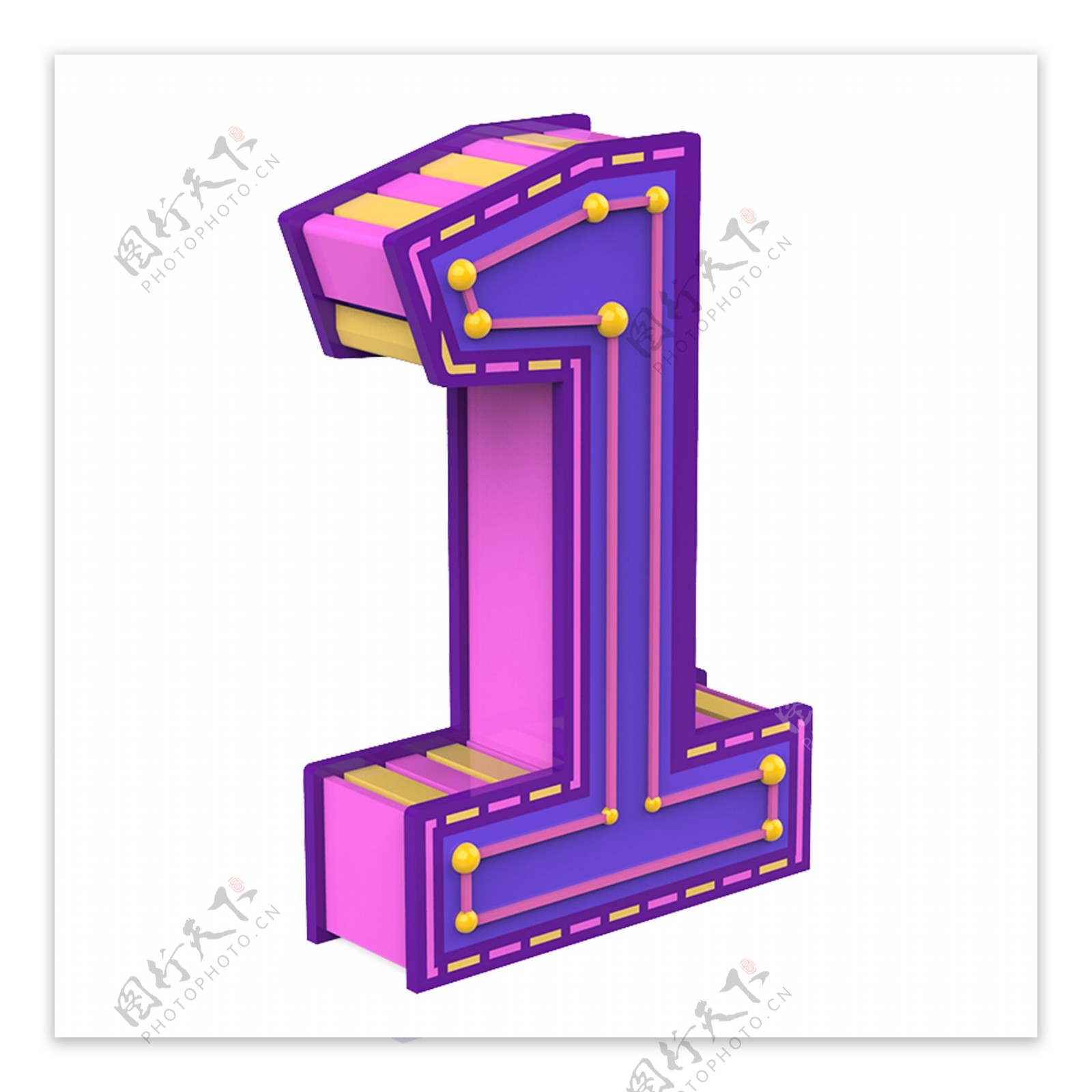 立体数字1蓝紫色艺术字元素
