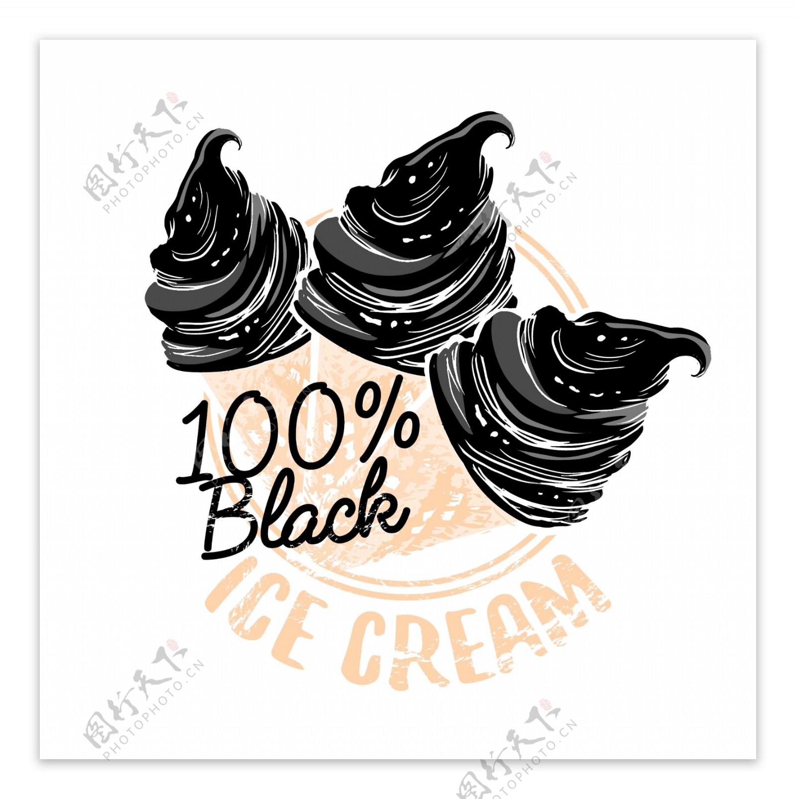 黑色冰激凌垃圾纹理的商店树桩海报设计