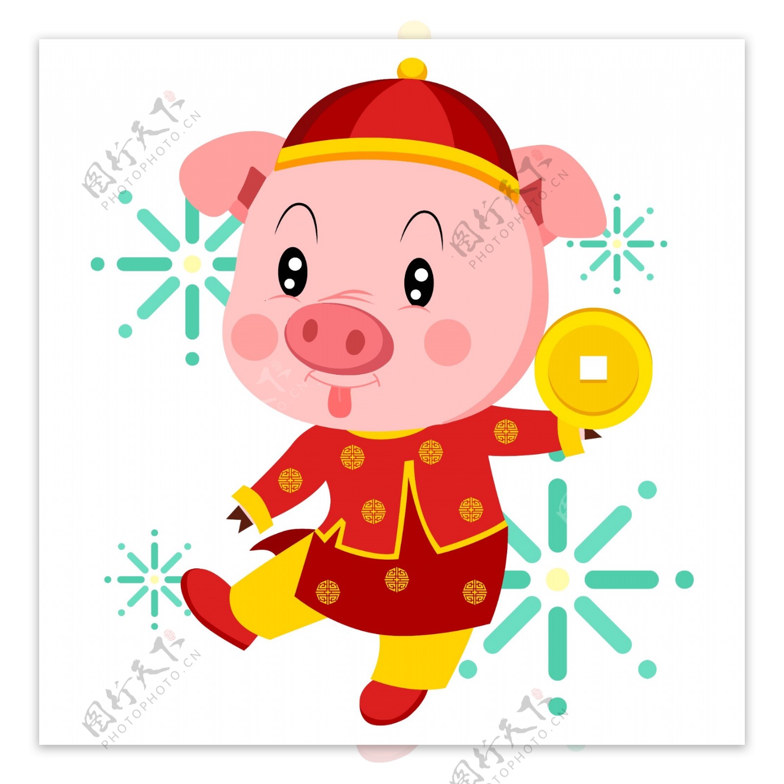 猪穿中国舞蹈持有黄金圆