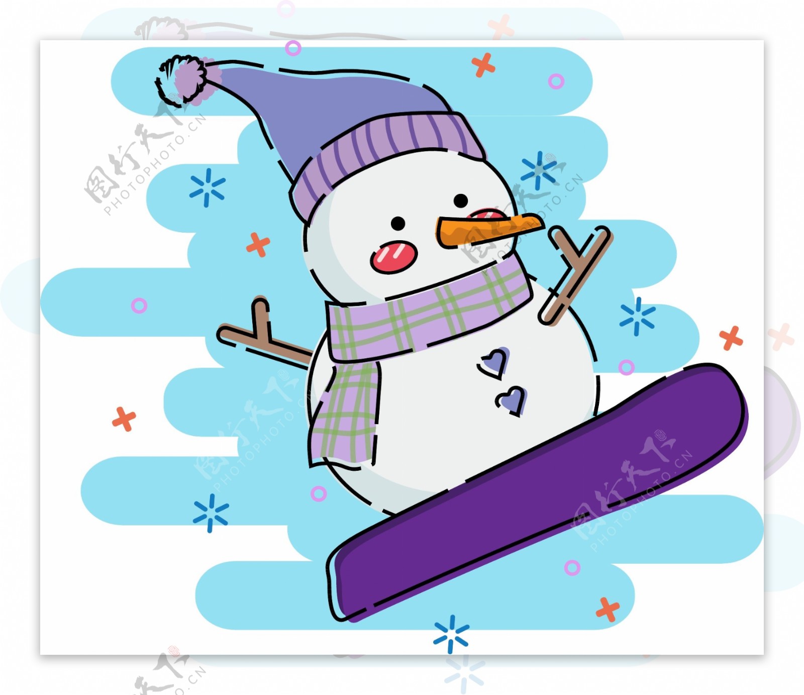 雪人娃娃紫色紫色围巾滑板